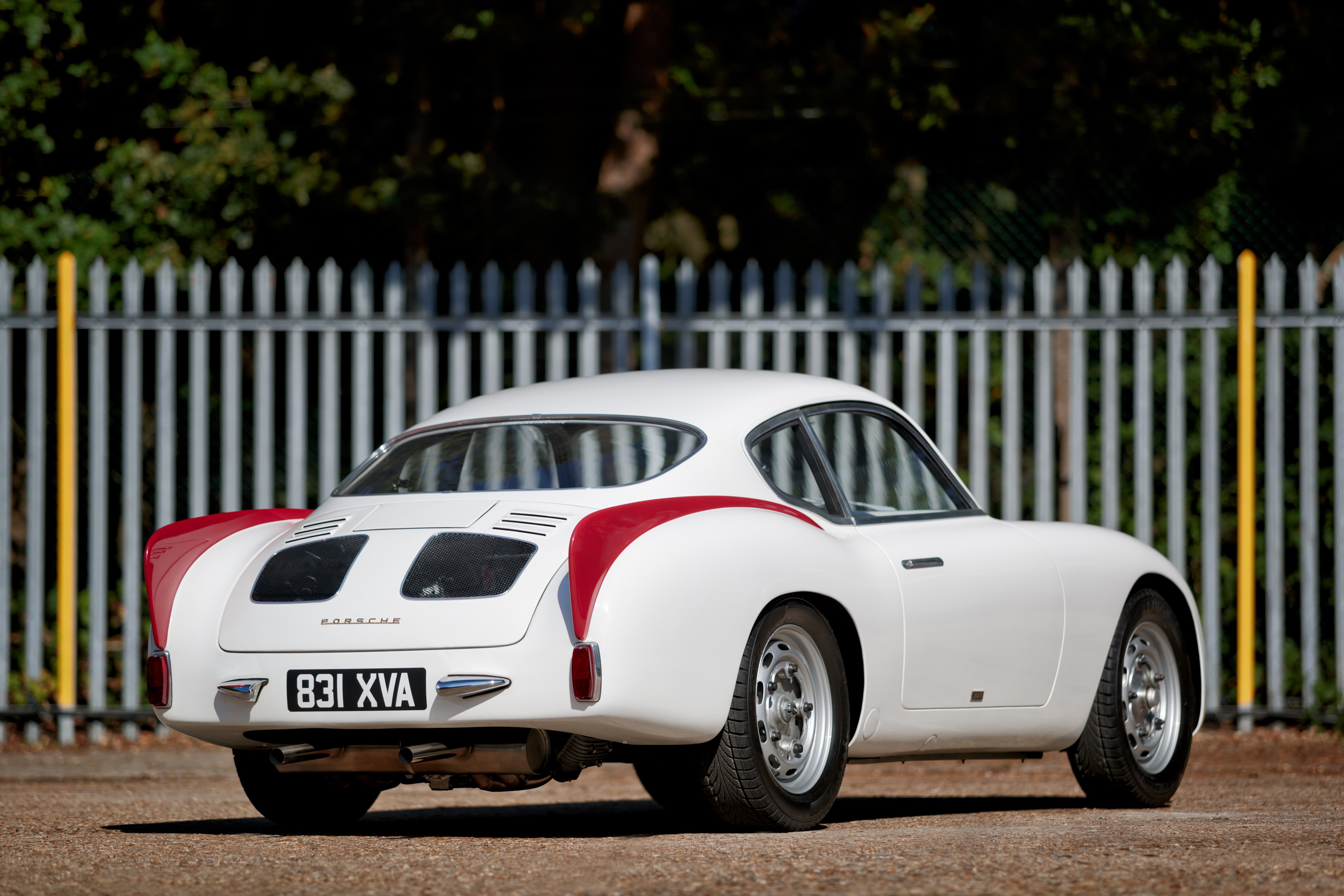 White Porsche 356B Carrera Zagato Coupé with red accents HD Wallpaper