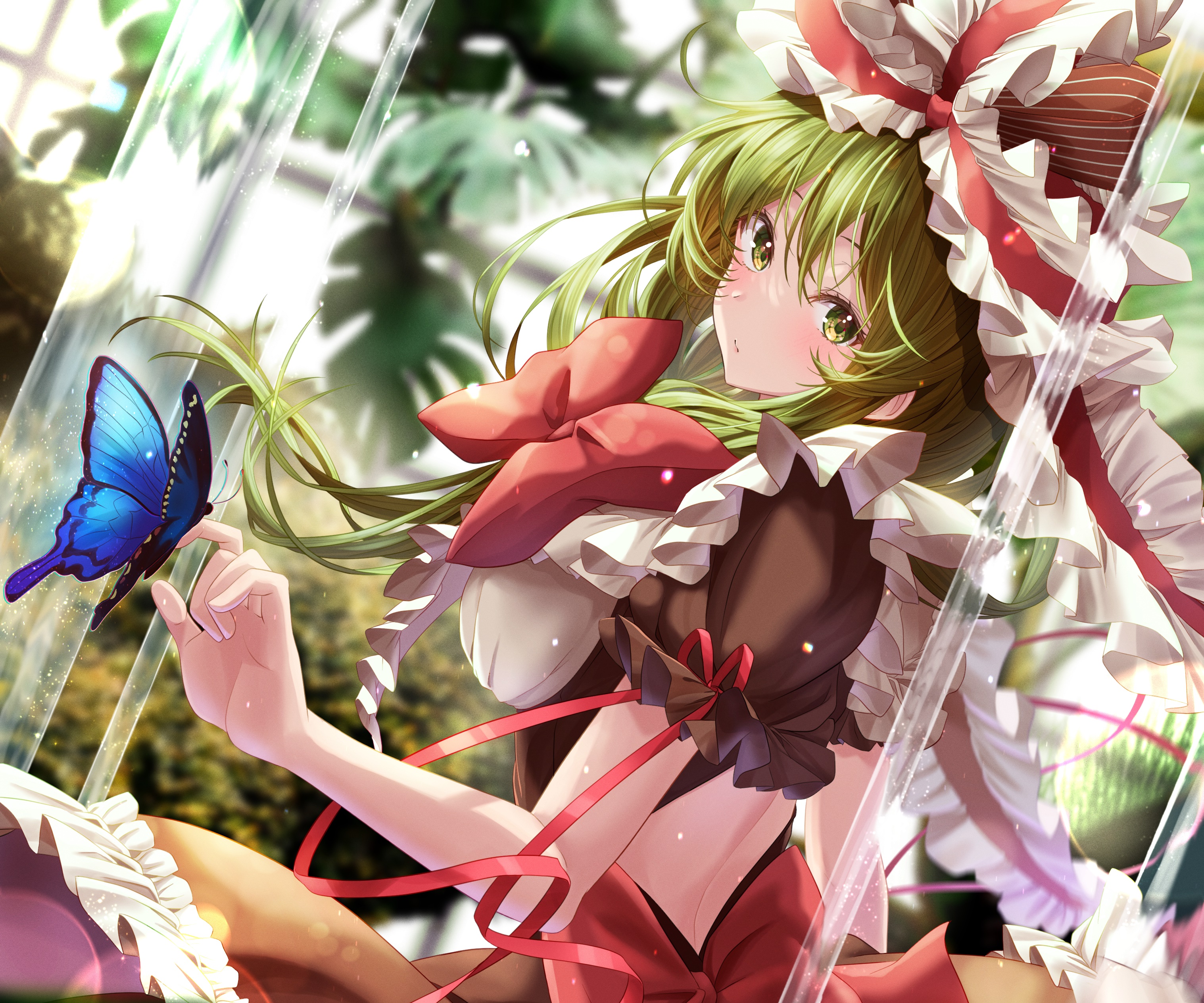 Hina Kagiyama from Touhou Project with a butterfly HD Wallpaper