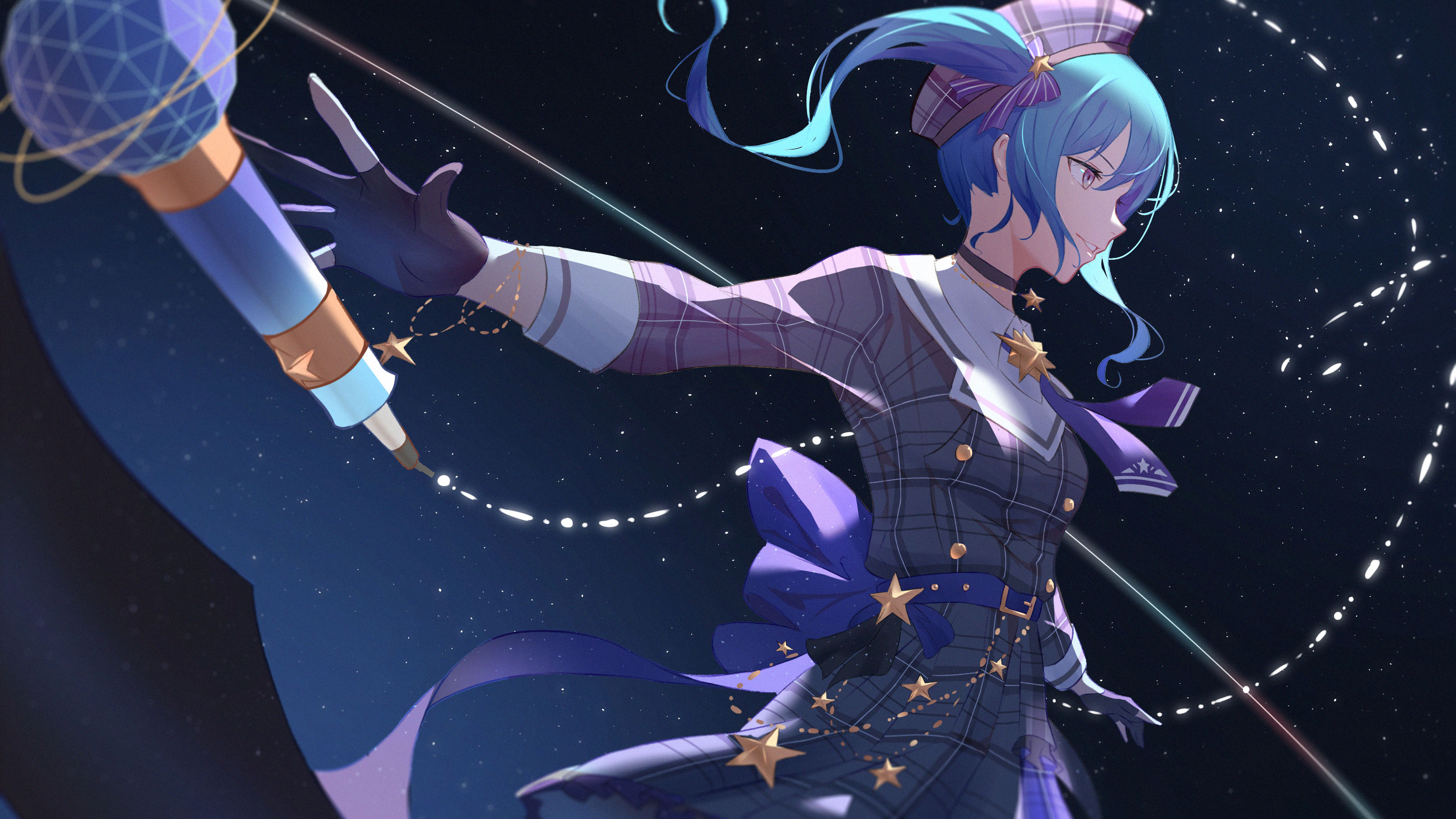 Hoshimachi Suisei from Hololive holding a microphone HD Wallpaper