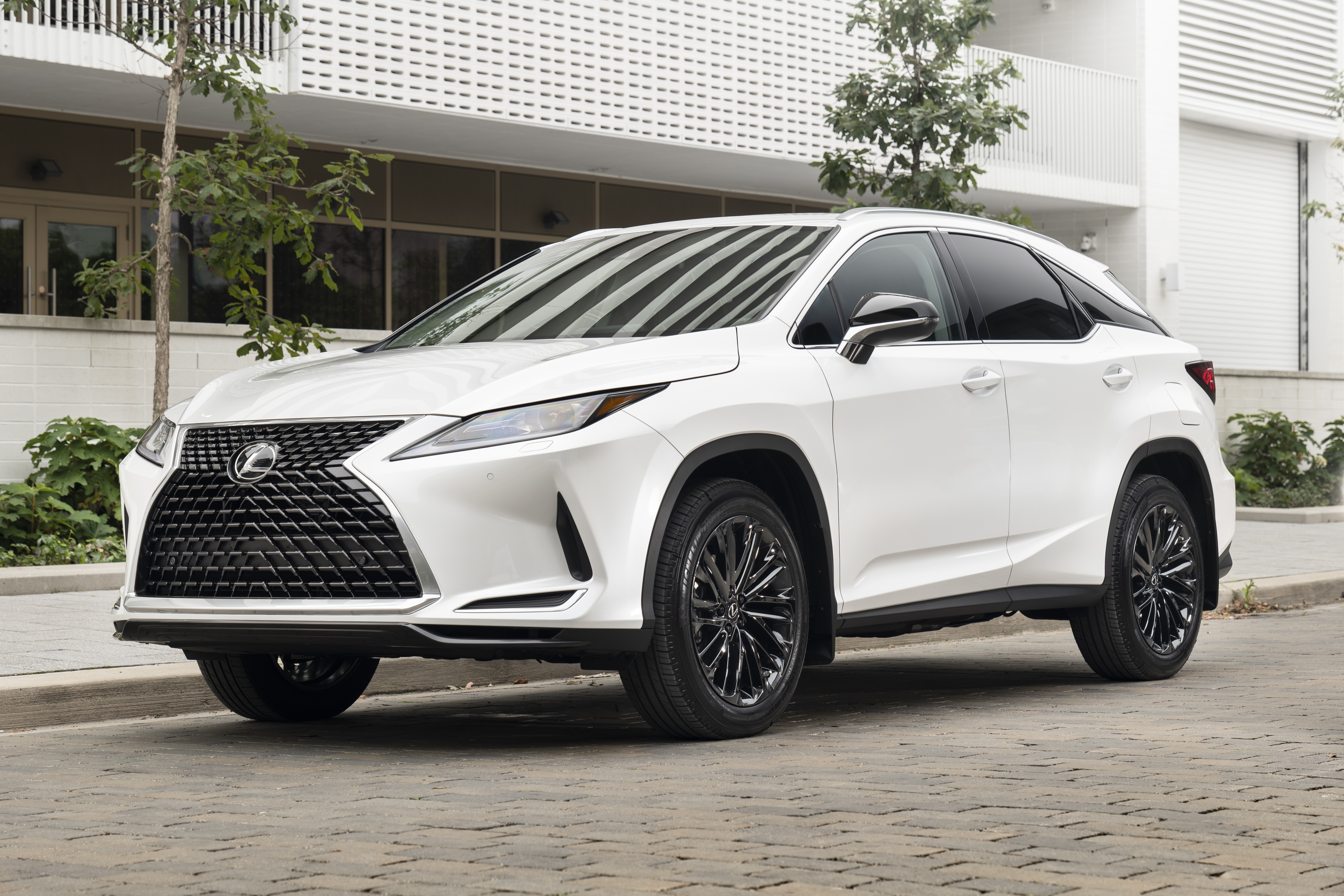 White Lexus RX 350 4K SUV parked on cobblestone street HD Wallpaper
