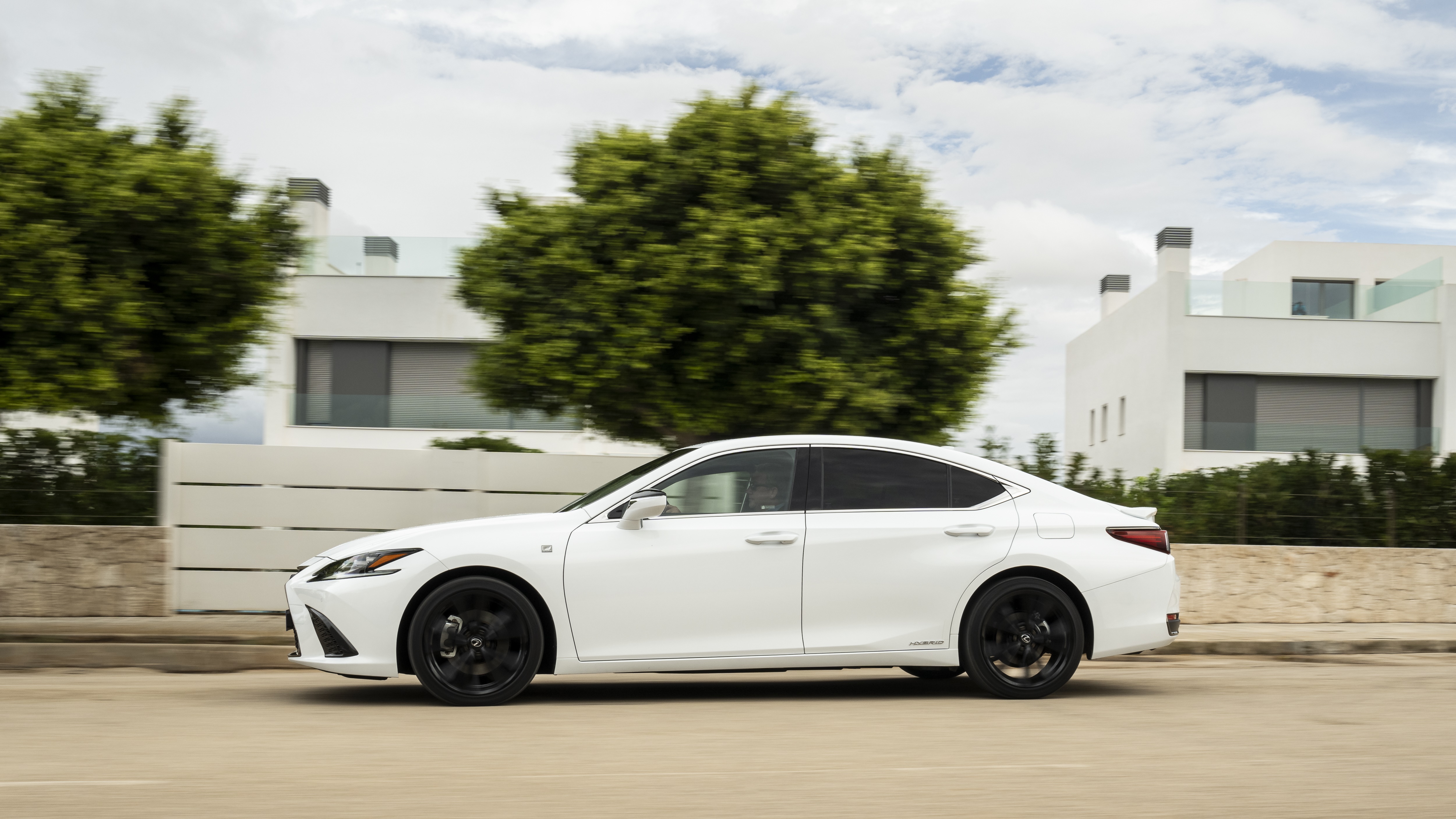 White Lexus ES 300h F SPORT driving HD Wallpaper
