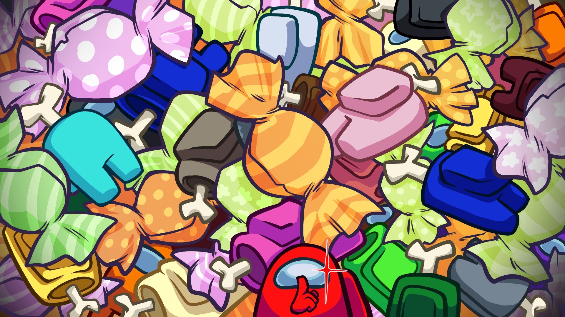 Among Us characters wrapped as candies HD Wallpaper