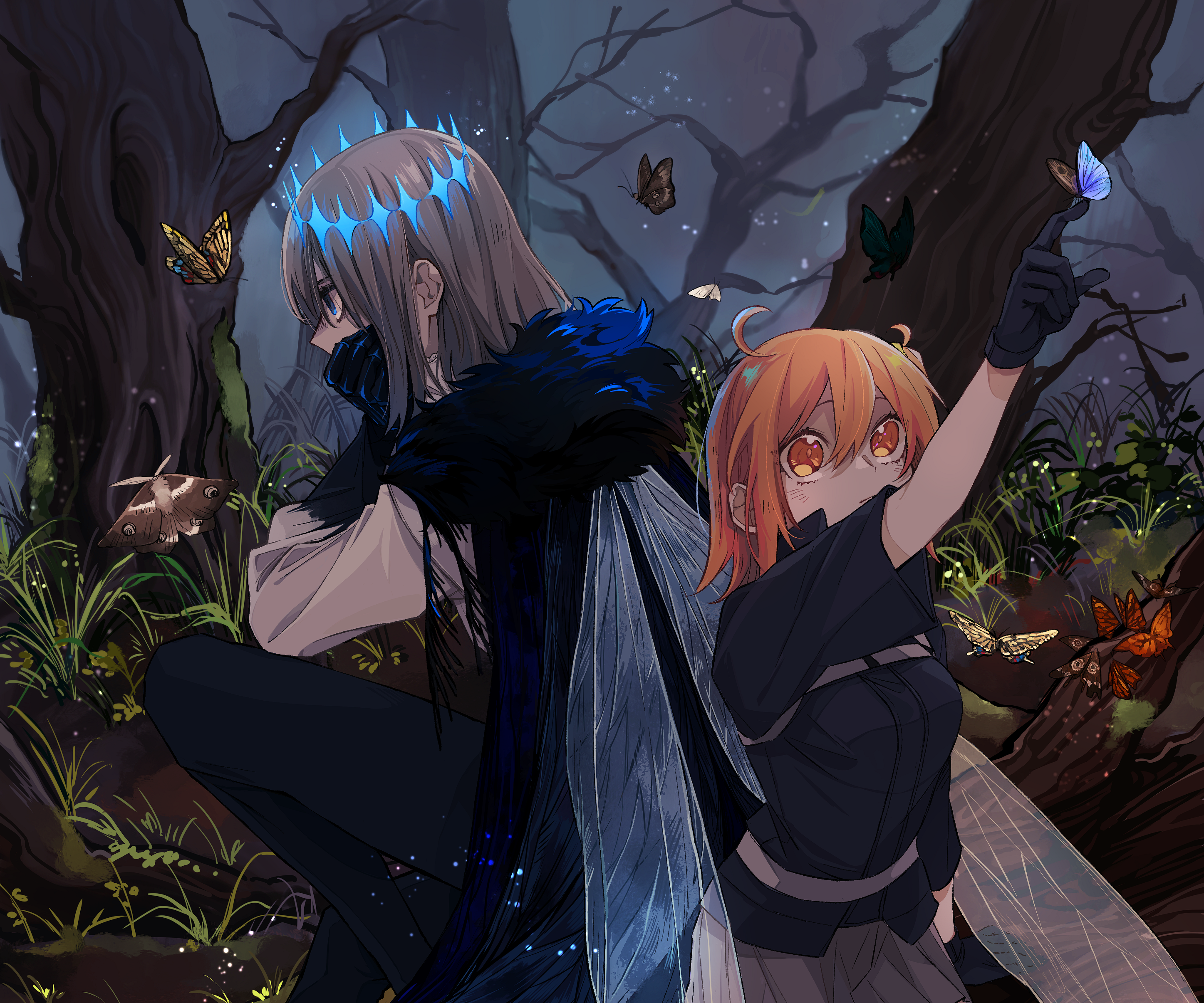 Oberon and Gudako from Fate/Grand Order in a forest HD Wallpaper