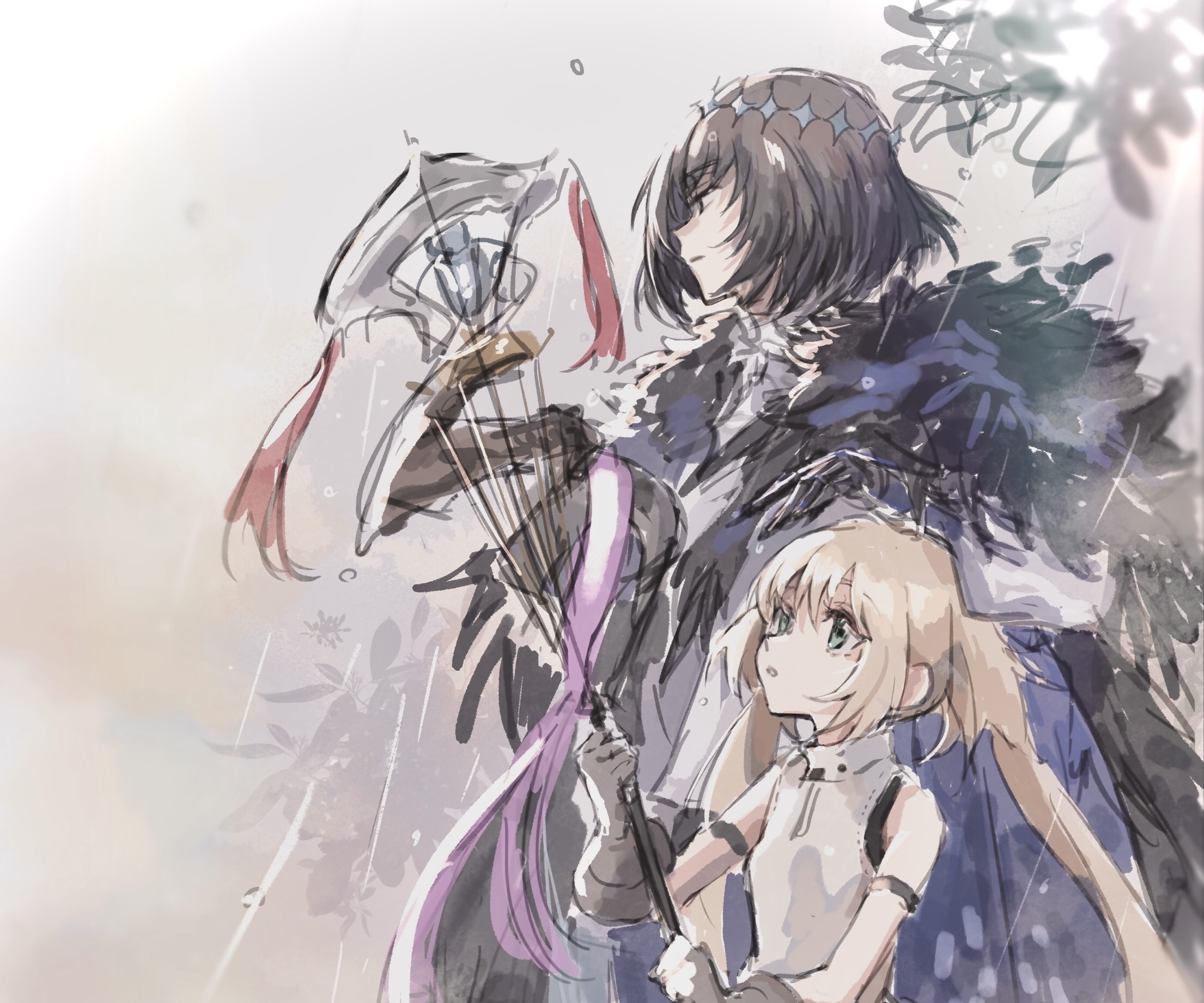 Pretender and Saber from Fate/Grand Order in the rain HD Wallpaper