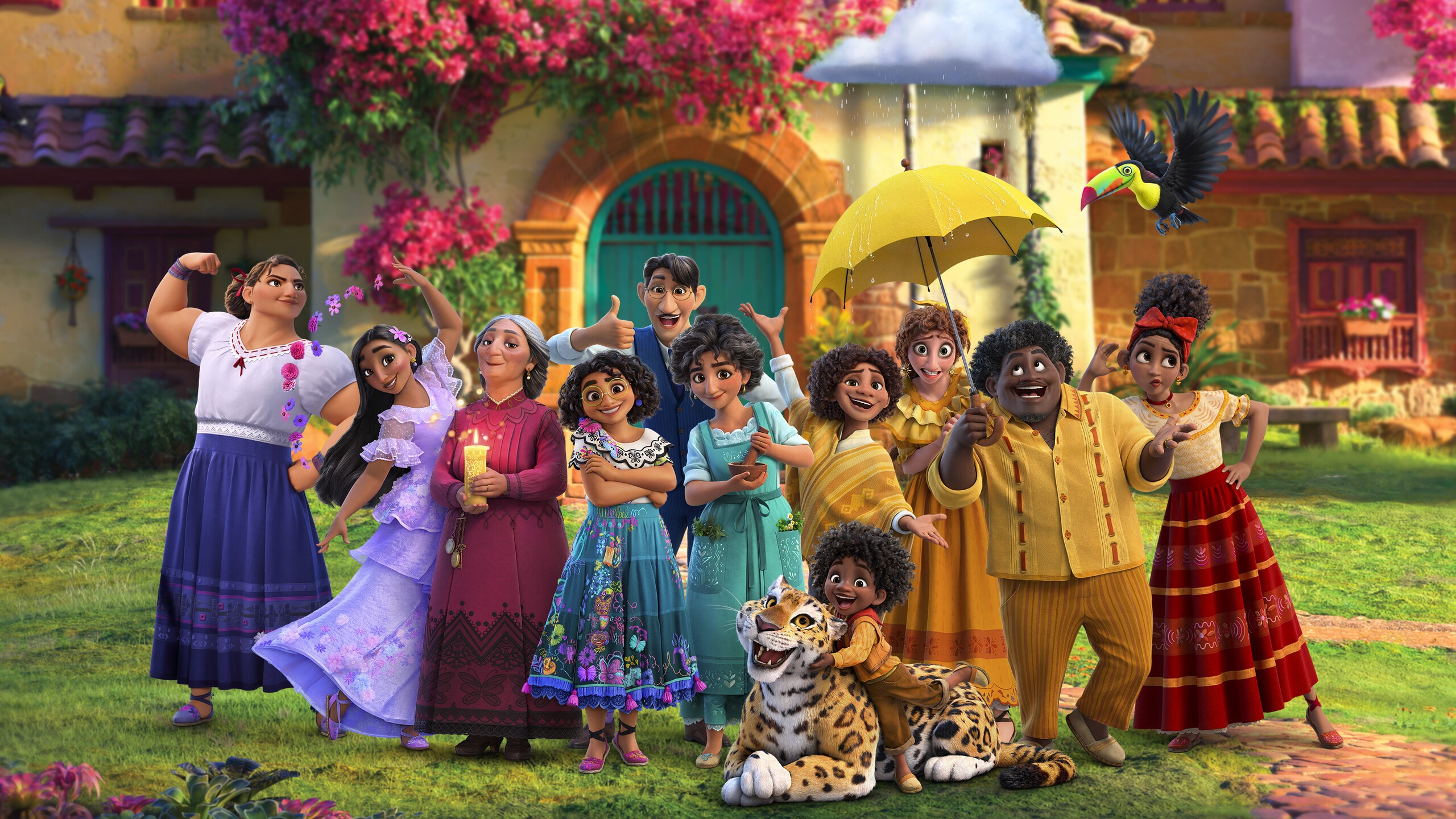 Encanto family posing in front of their house HD Wallpaper