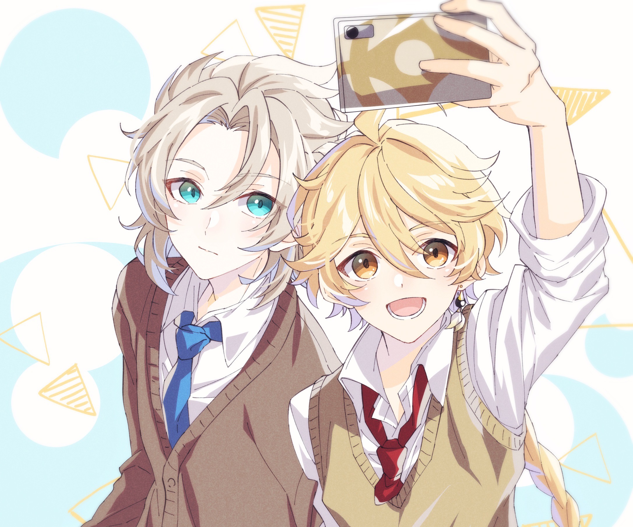 Aether and Albedo from Genshin Impact taking a selfie HD Wallpaper