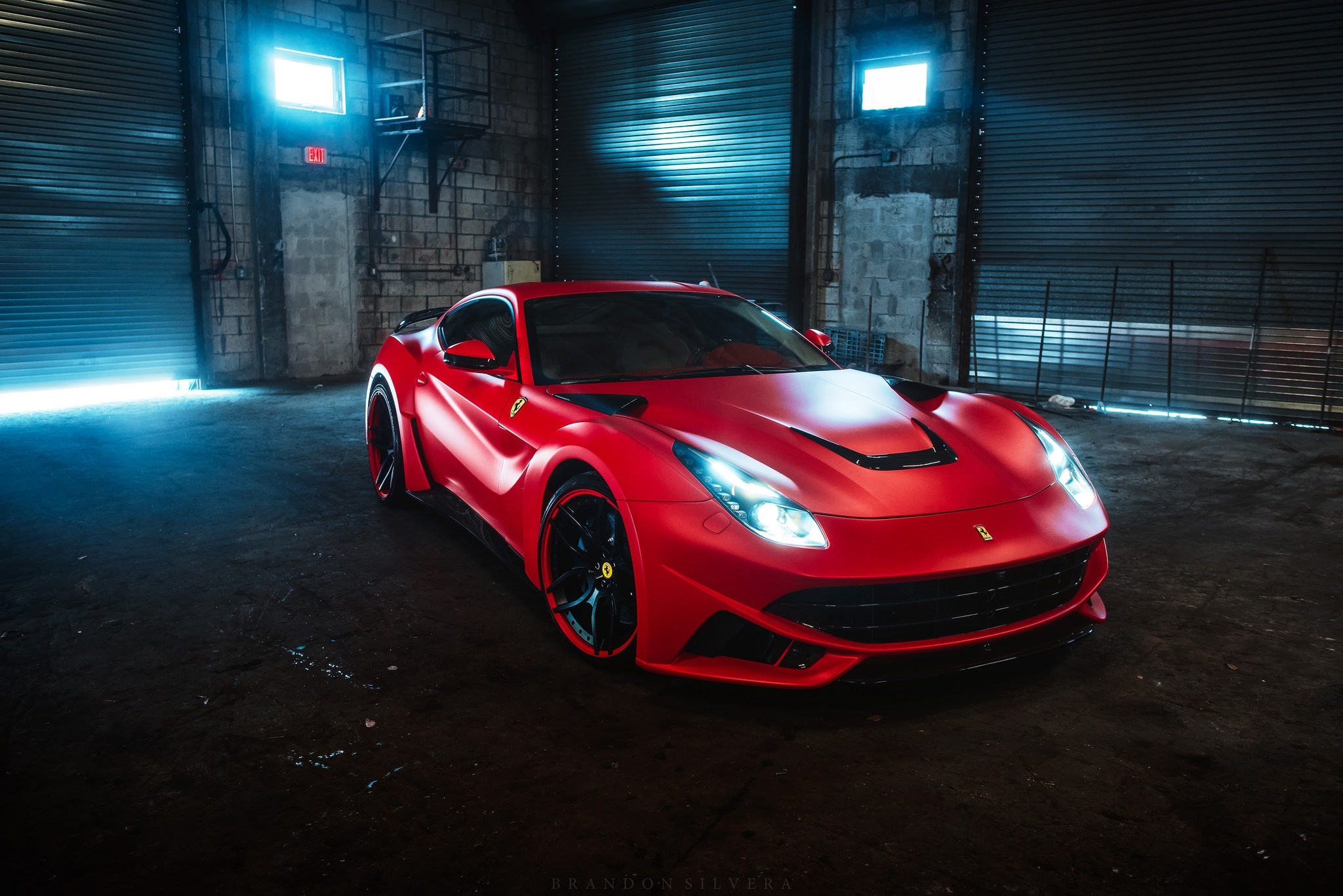 Red Ferrari F12berlinetta in a Garage HD Wallpaper