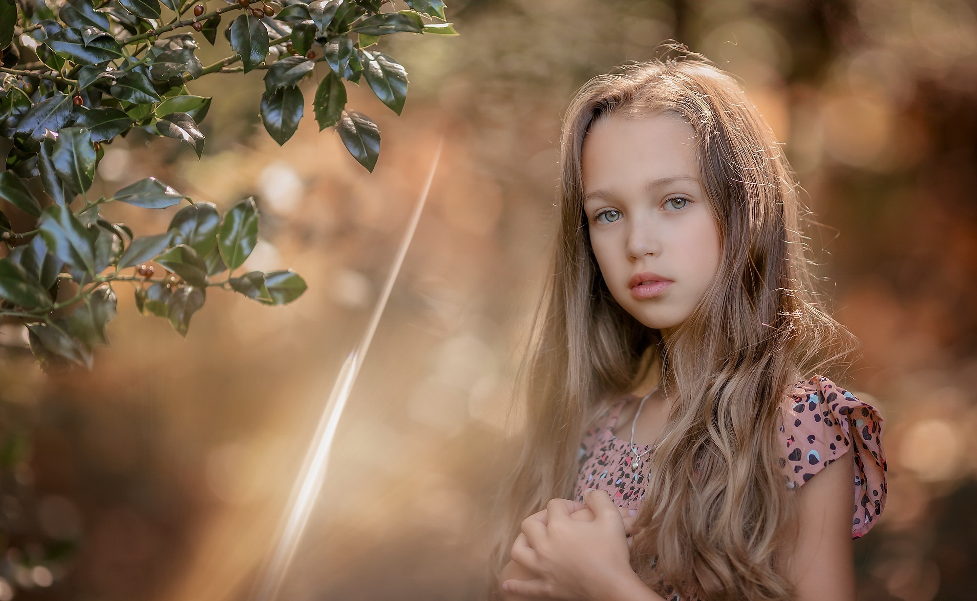 Young girl with long blonde hair in a pink dress HD Wallpaper