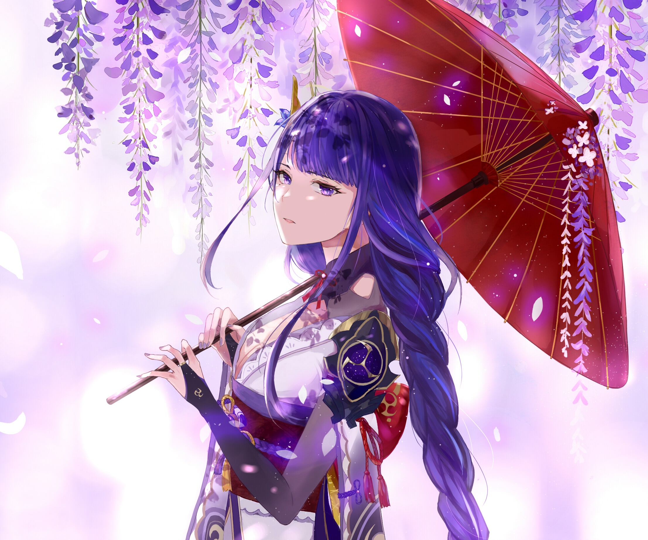 Raiden Shogun from Genshin Impact with umbrella HD Wallpaper