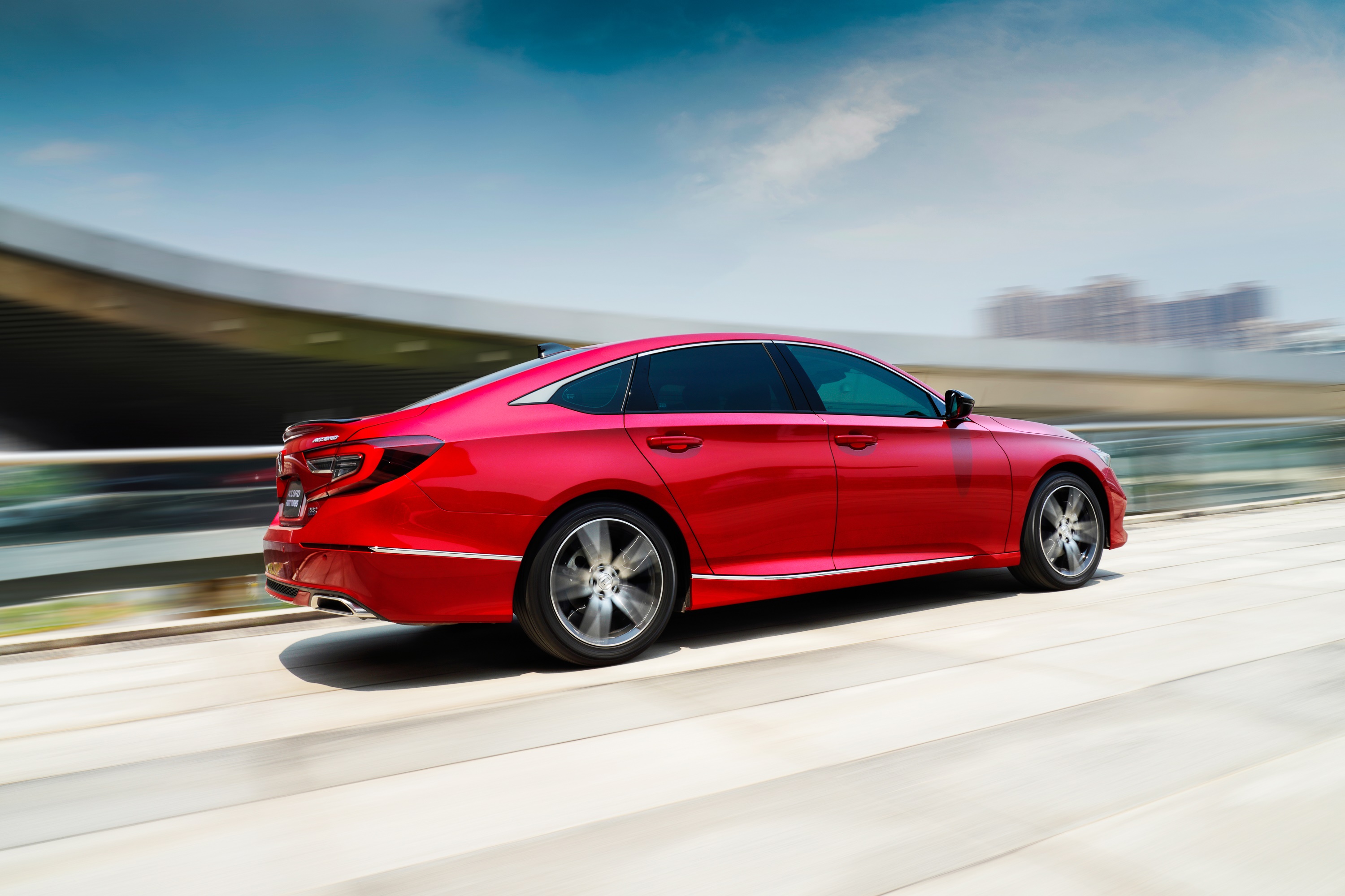 Red Honda Accord Sport Turbo driving on a highway HD Wallpaper