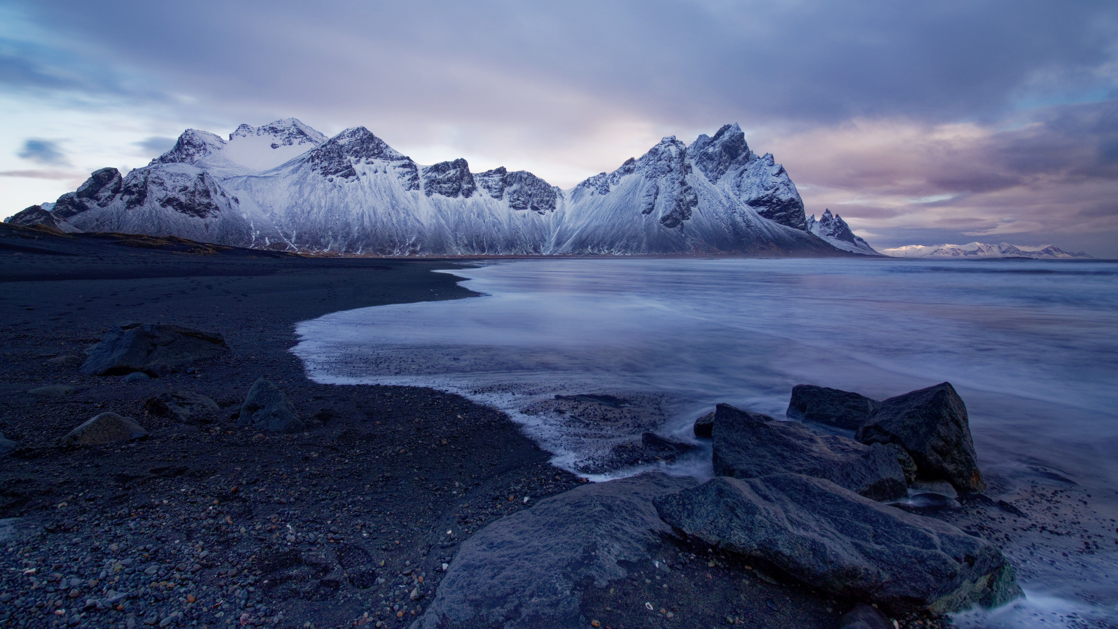 Vestrahorn Mountains and Black Sand Beach 4K HD Wallpaper