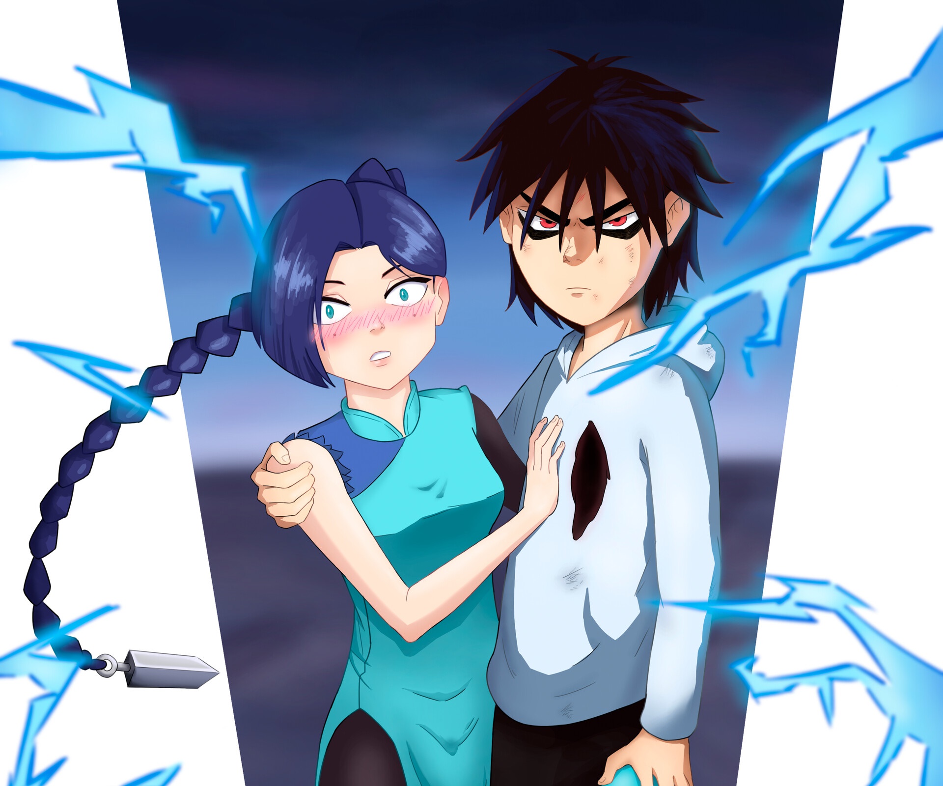 Seven and Thirteen from Scissor Seven surrounded by lightning HD Wallpaper