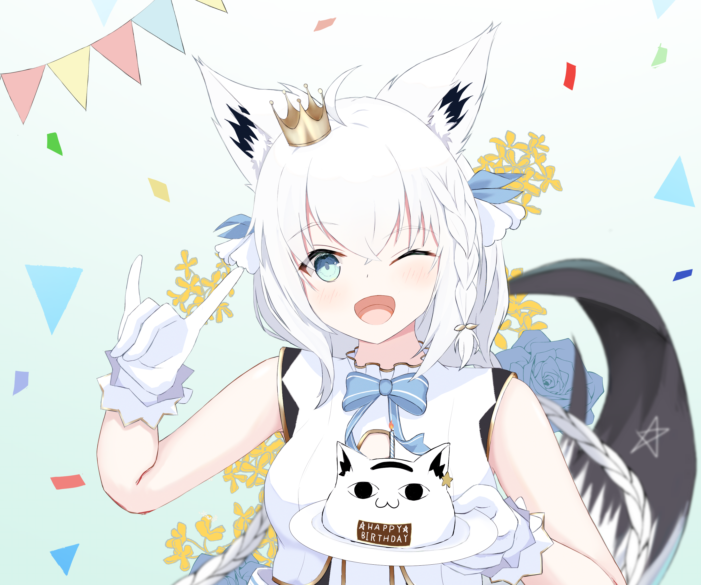Shirakami Fubuki from Hololive holding a birthday cake HD Wallpaper