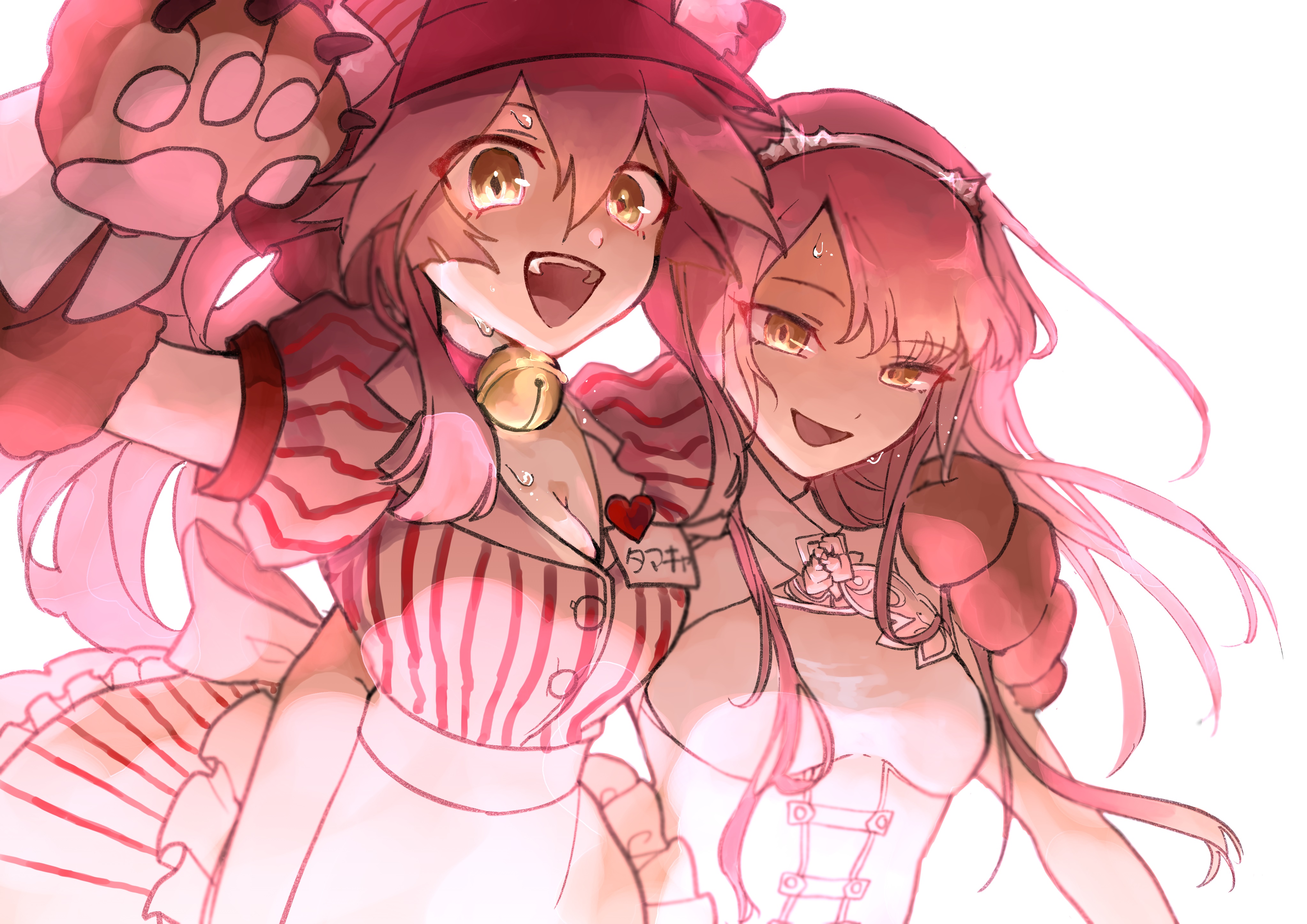 Two anime girls in pink outfits HD Wallpaper