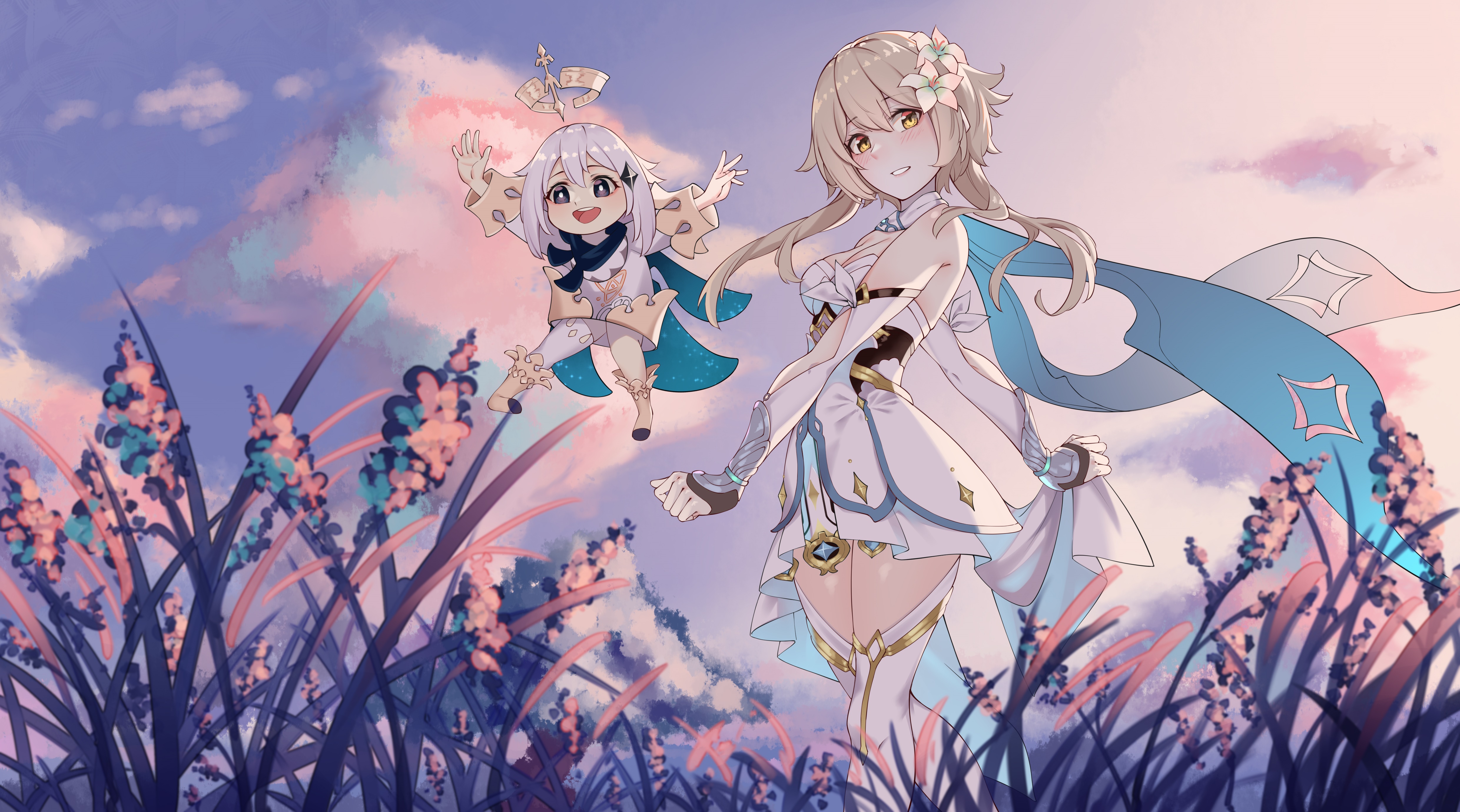 Lumine and Paimon from Genshin Impact 4K HD Wallpaper