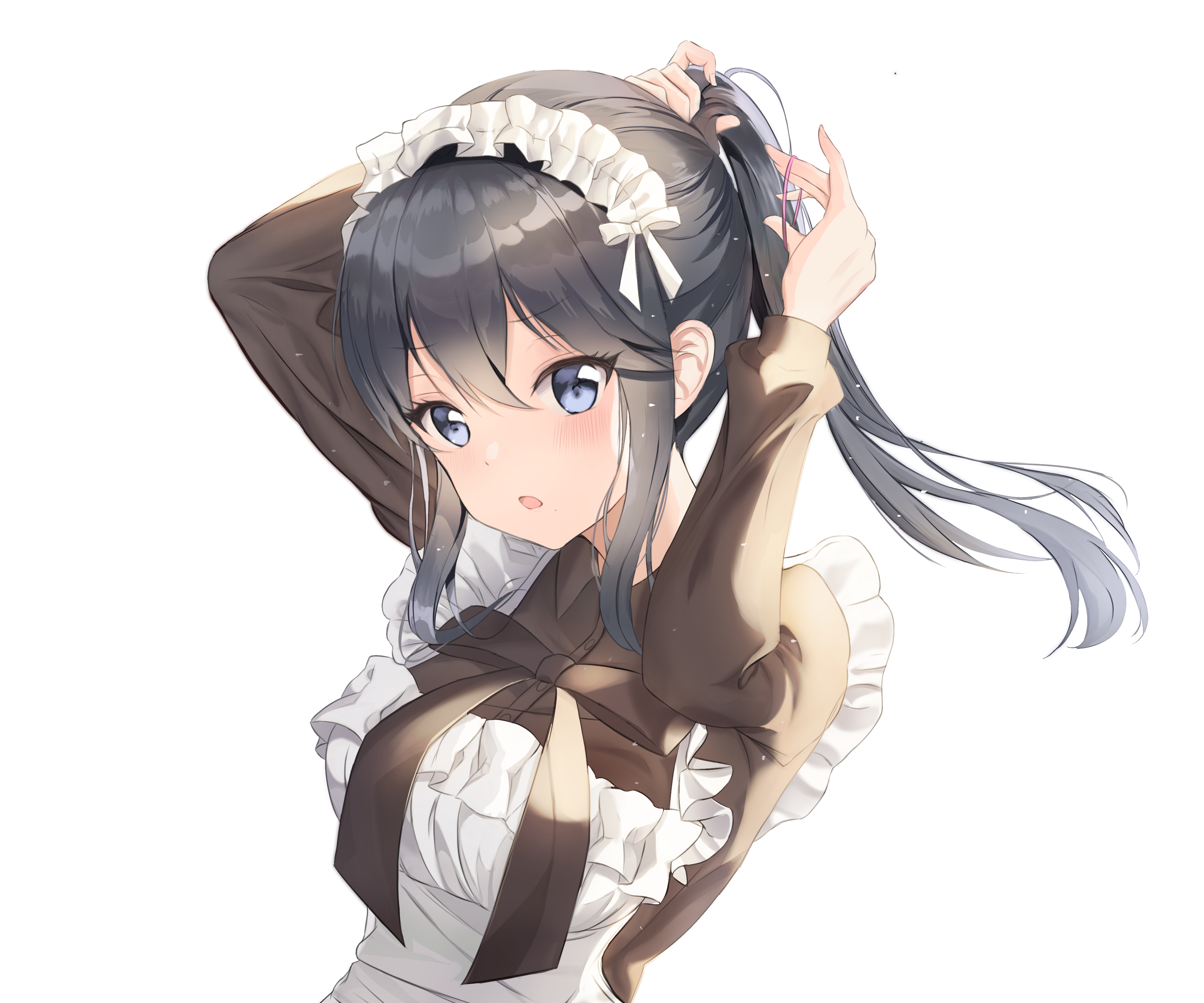 Girl in Maid Outfit Tying Hair HD Wallpaper