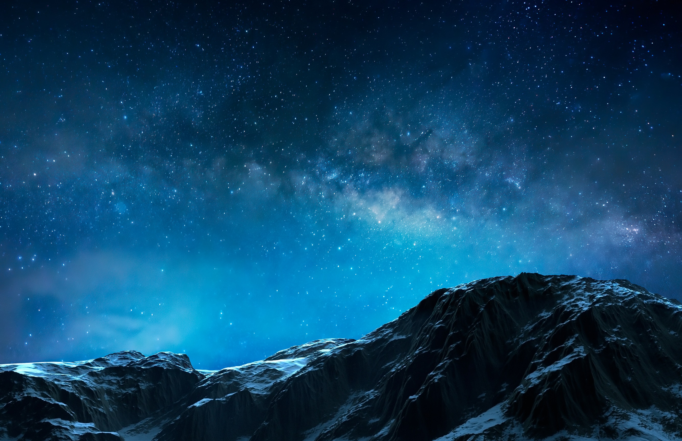 Night sky over a snow-capped mountain HD Wallpaper