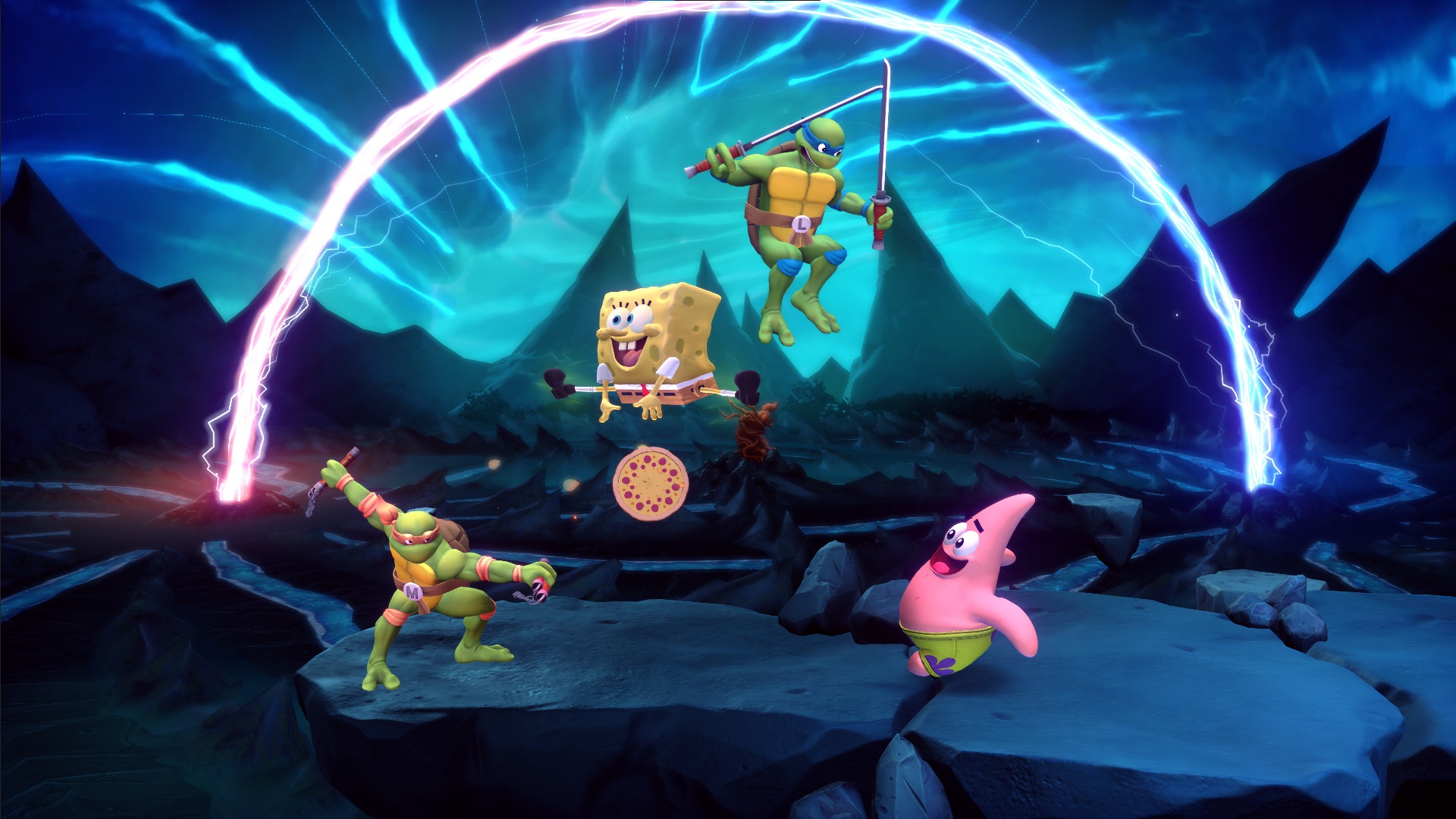 Nickelodeon All-Star Brawl: Leonardo, Michelangelo, SpongeBob, Patrick HD Wallpaper