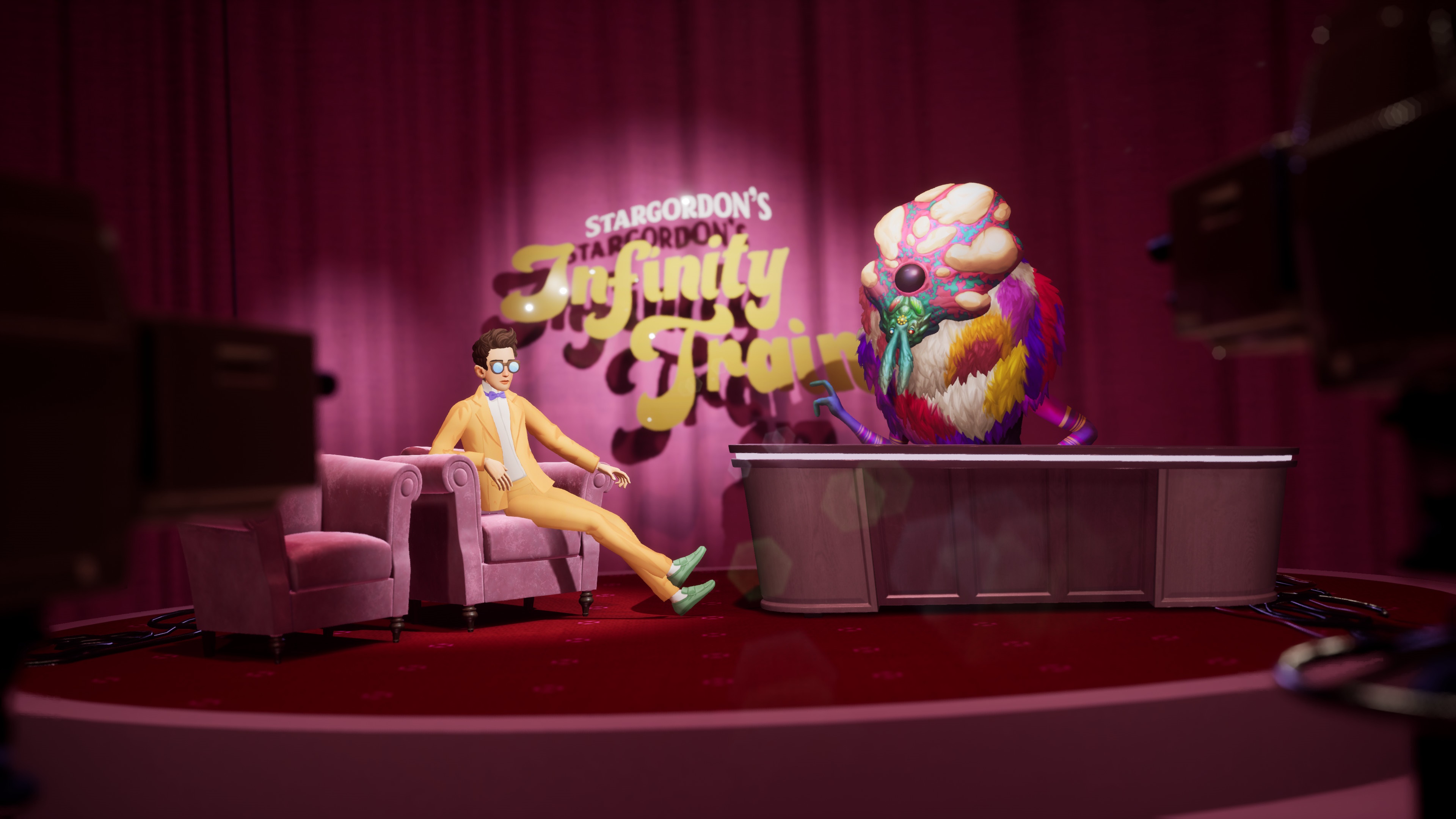 Francis Vendetti and a colorful alien on Stargordon's Infinity Train HD Wallpaper