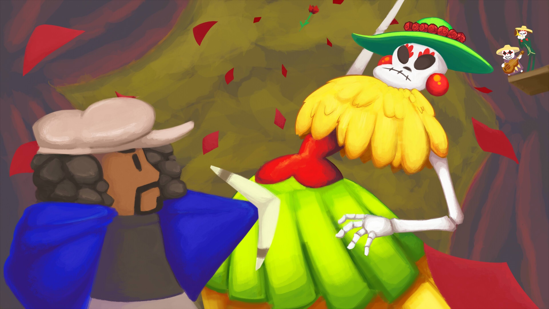 Skeleton dancer and man with boomerang HD Wallpaper