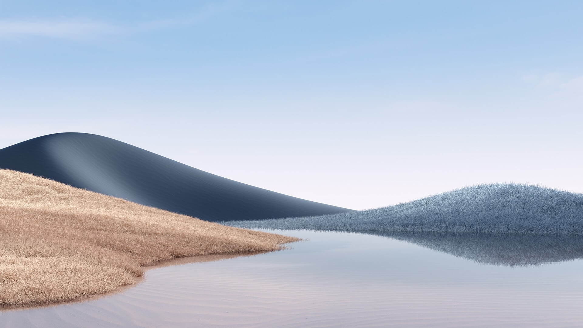 Lake and rolling hills with blue sky HD Wallpaper