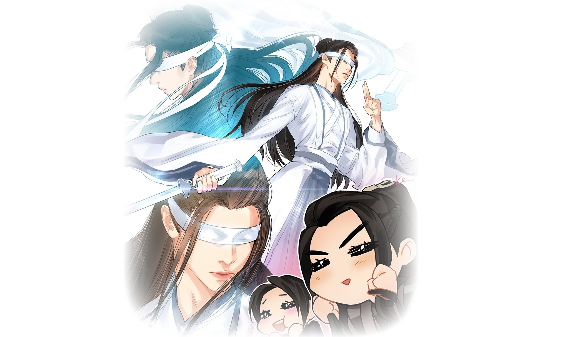 The Untamed characters with blindfolds and swords HD Wallpaper