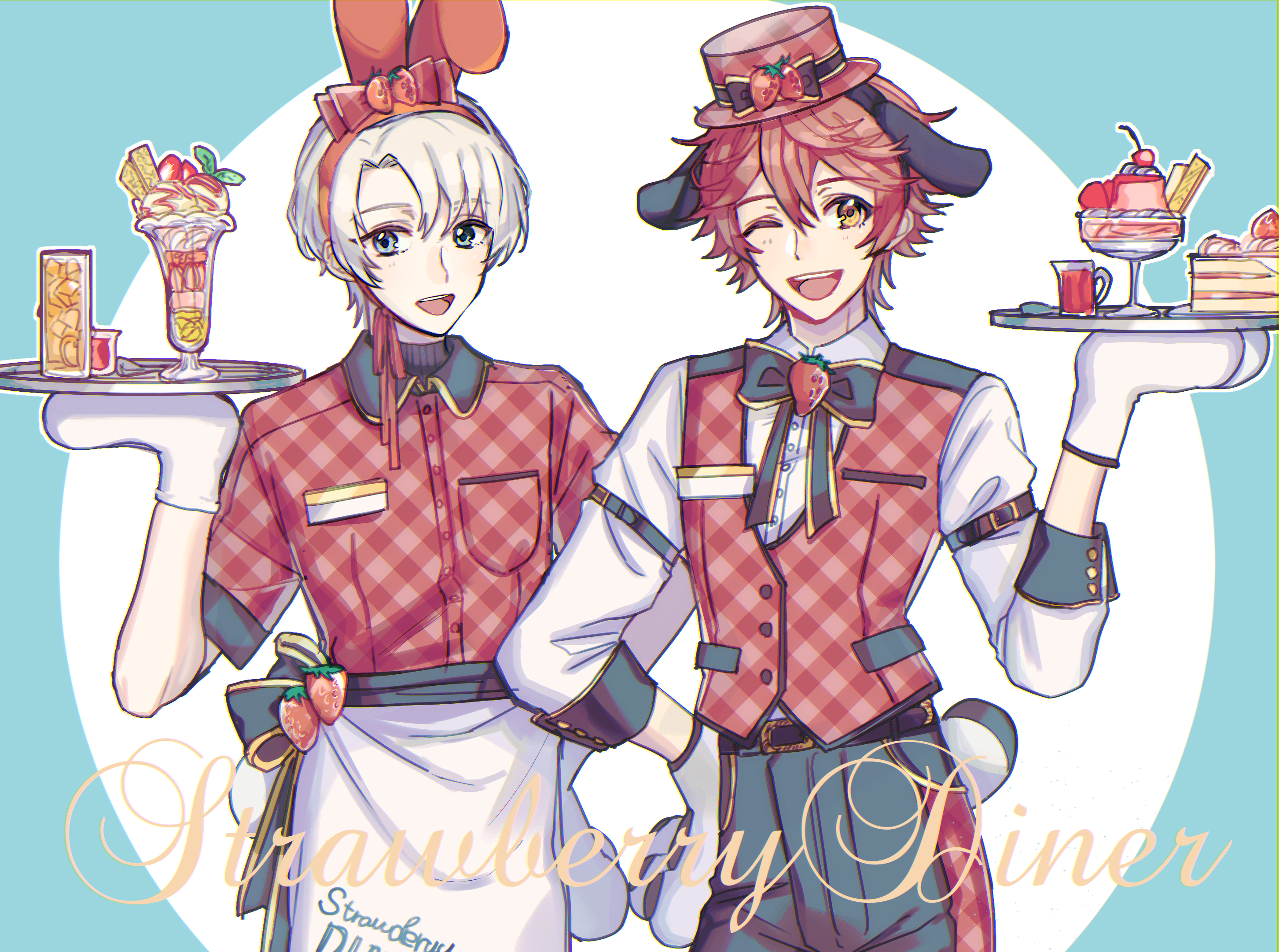 Strawberry Diner characters with desserts HD Wallpaper