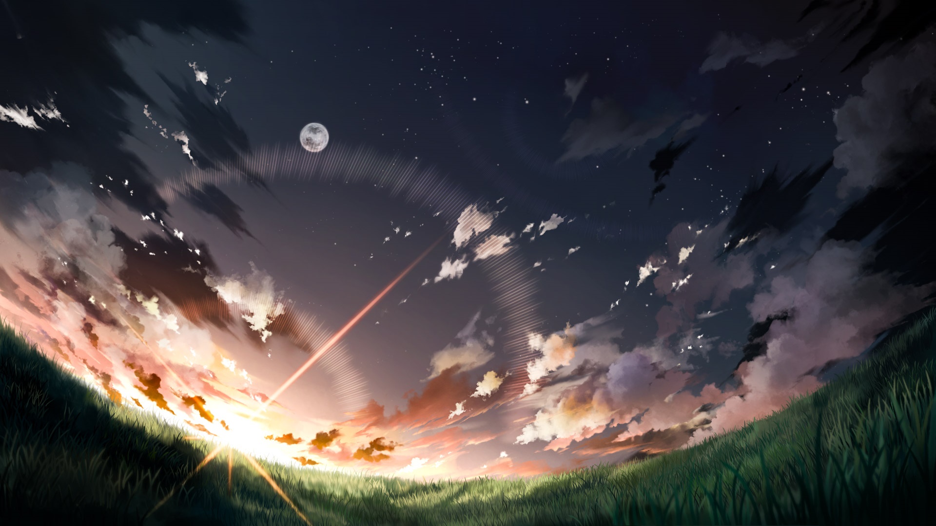 Artistic Sunrise over Grassy Hills HD Wallpaper