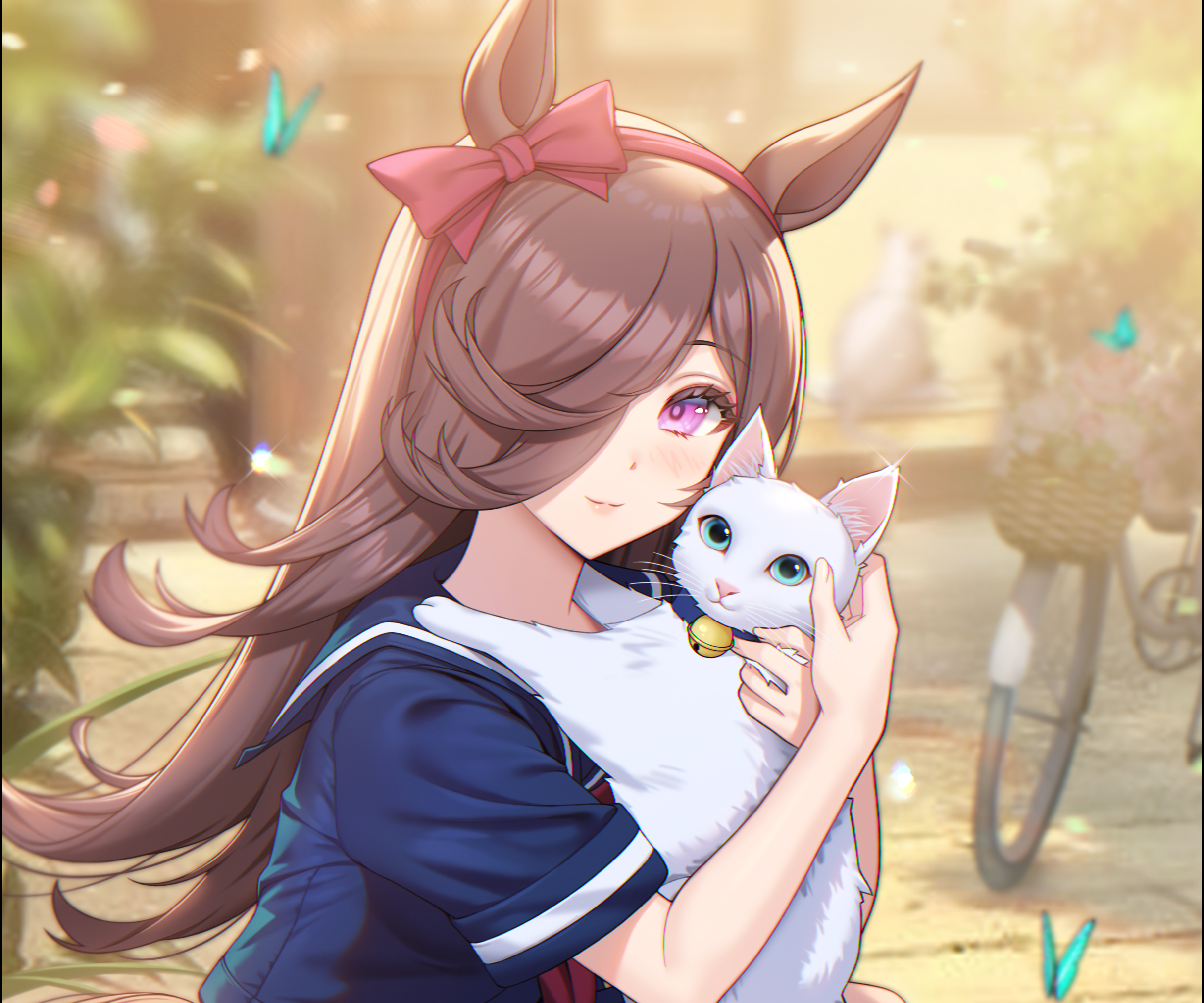 Rice Shower from Uma Musume: Pretty Derby with a cat HD Wallpaper