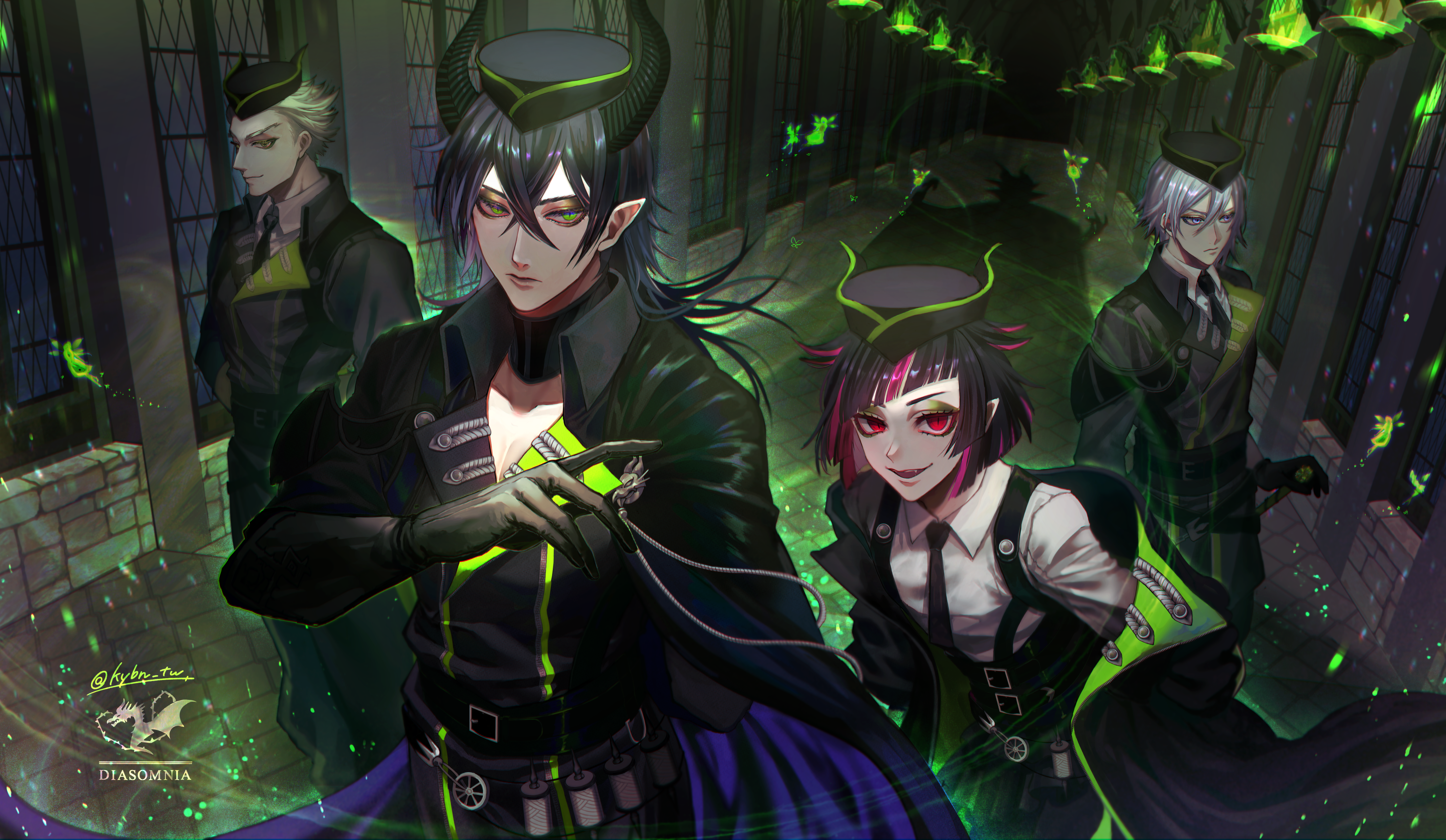 Malleus Draconia, Lilia Vanrouge, Silver, and Sebek Zigvolt from Twisted Wonderland 4K HD Wallpaper