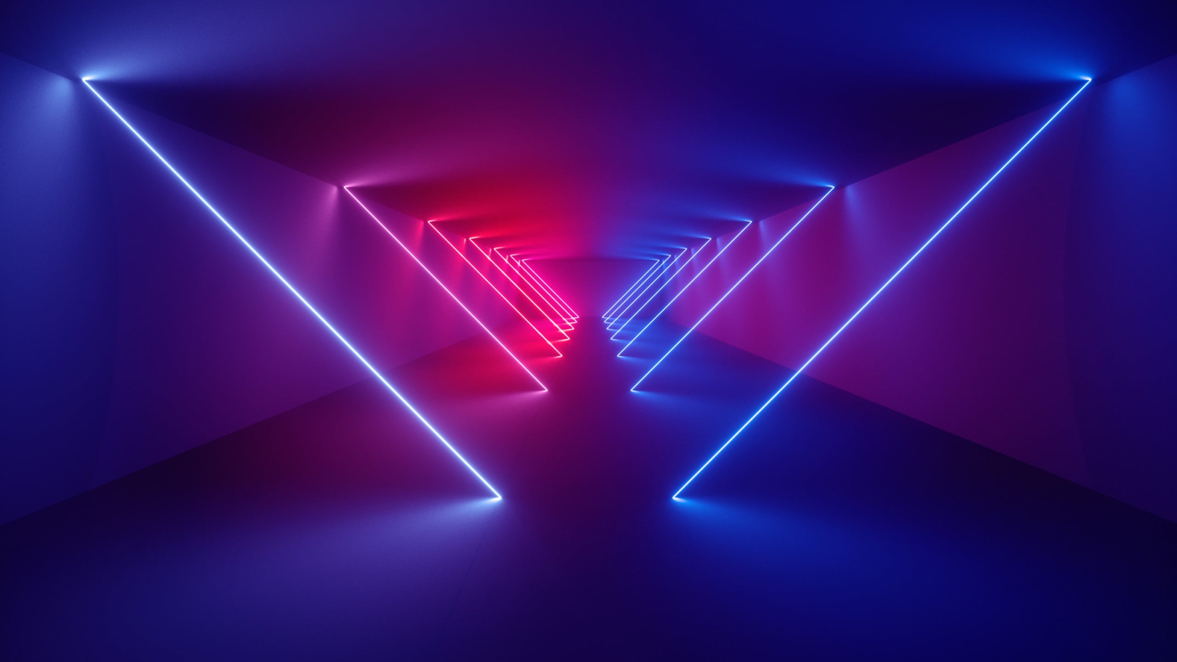 Neon Tunnel with Pink and Blue Lights 4K HD Wallpaper
