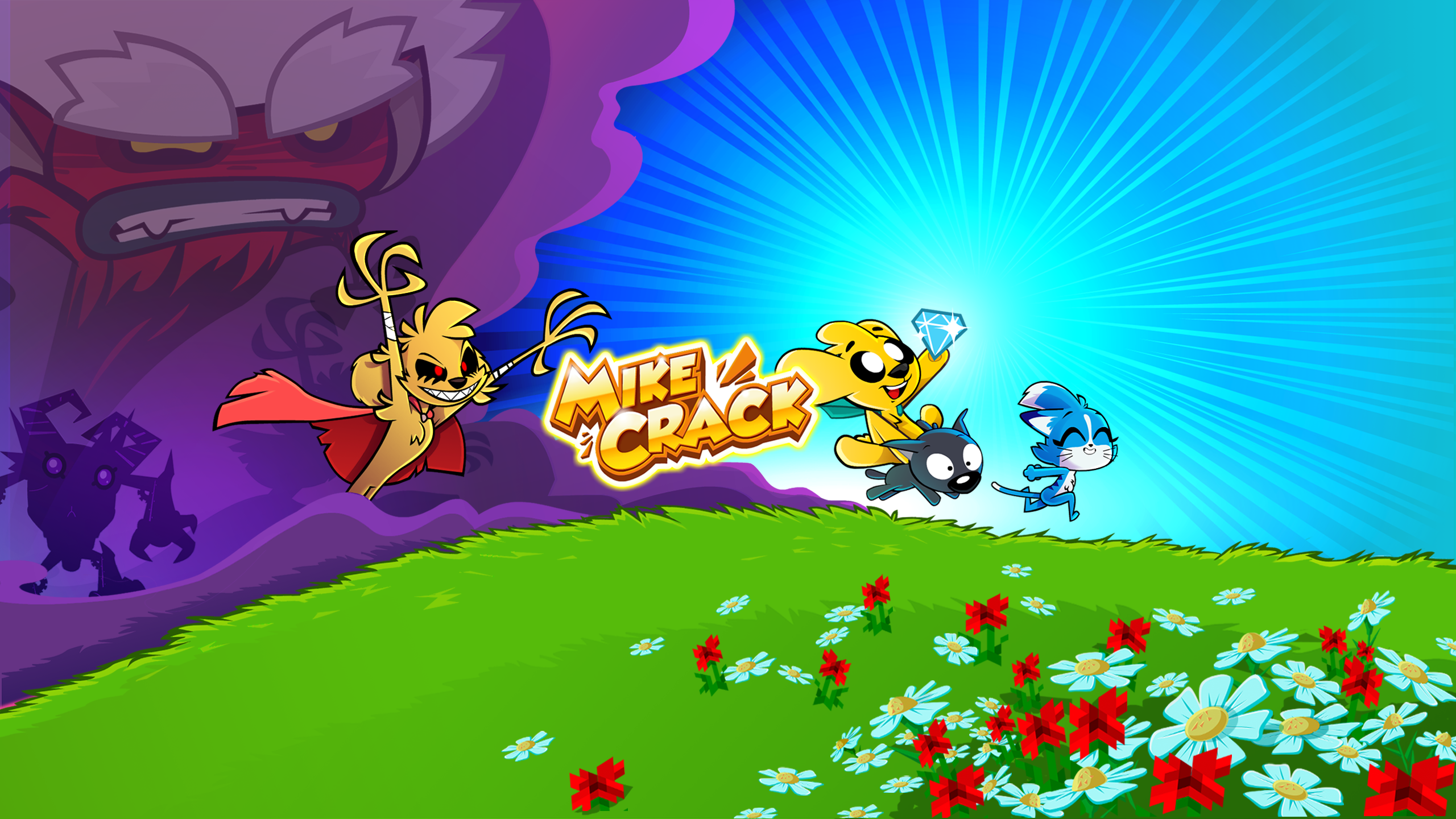 Mikecrack characters running on a grassy field HD Wallpaper