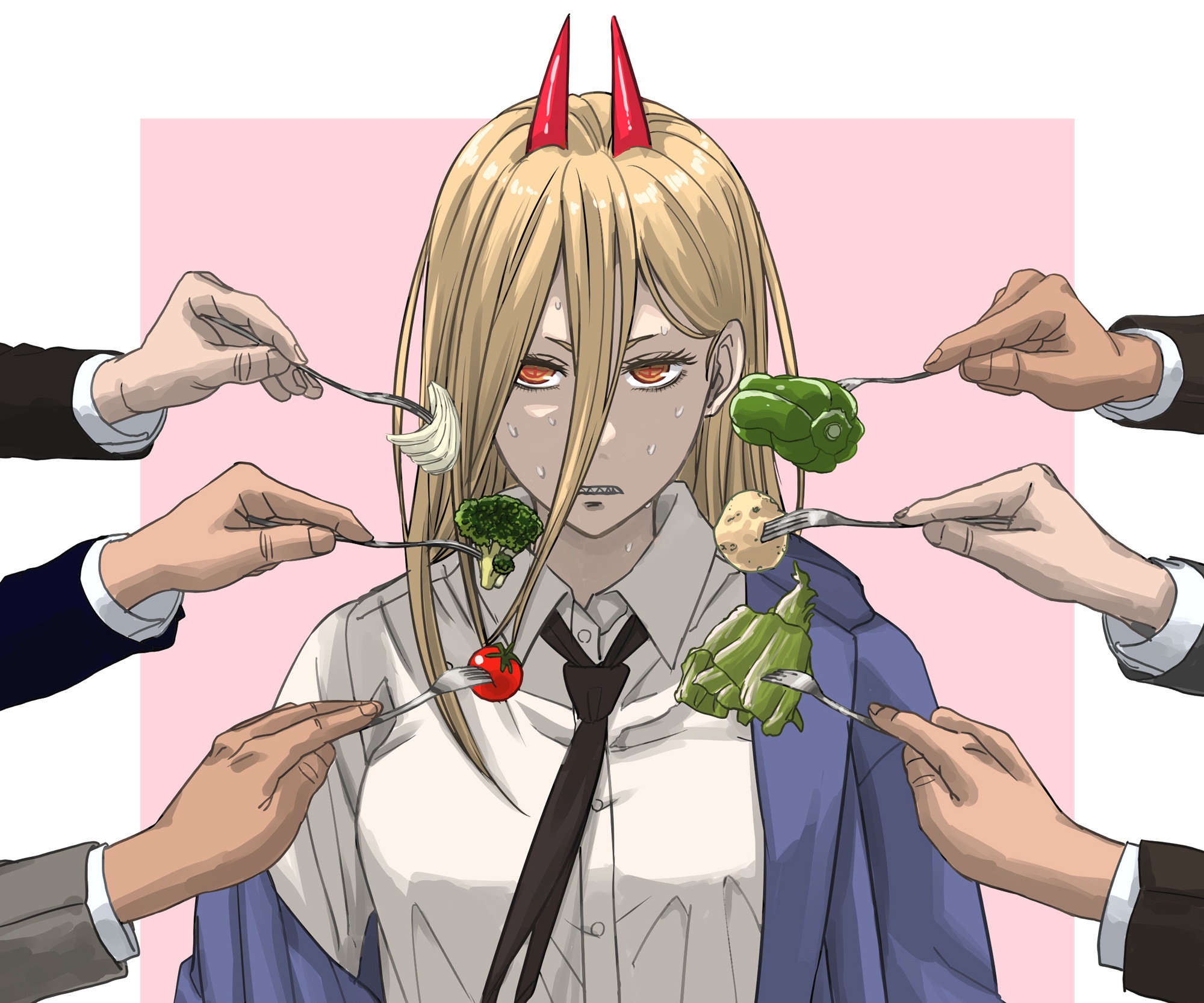 Power from Chainsaw Man with vegetables HD Wallpaper