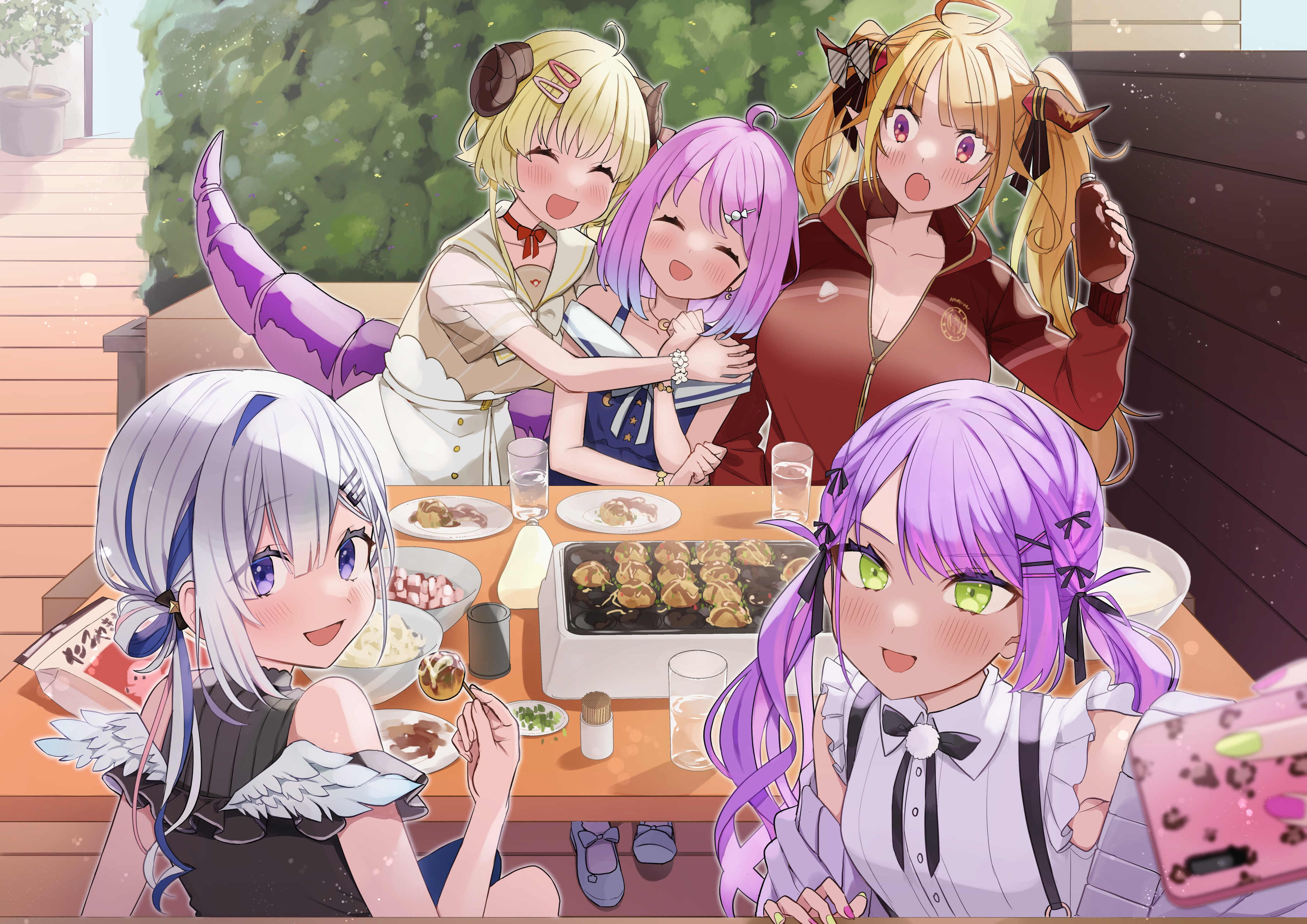 Hololive VTubers Amane Kanata, Kiryu Coco, Himemori Luna, Tokoyami Towa, Tsunomaki Watame HD Wallpaper