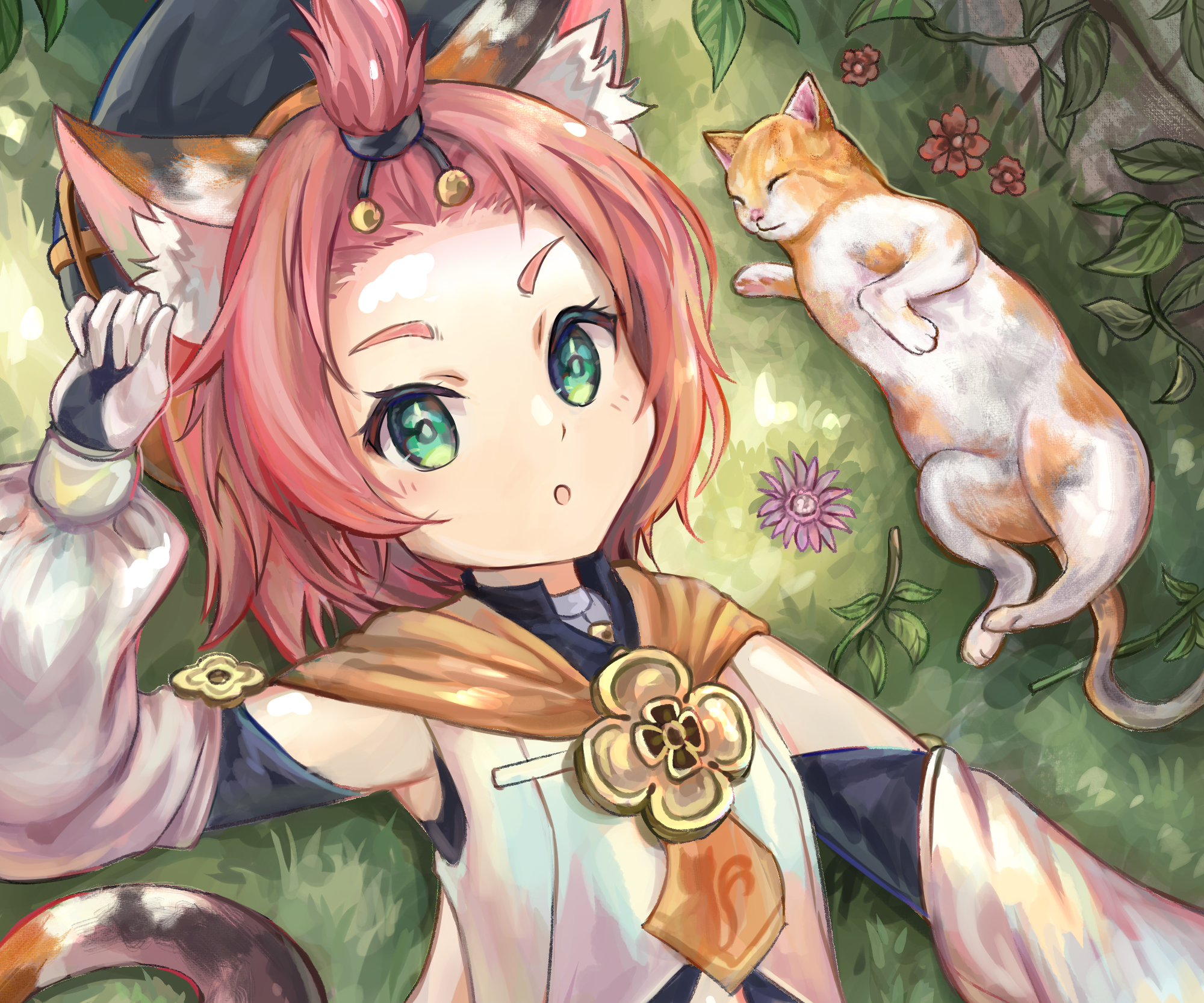 Diona from Genshin Impact with a cat HD Wallpaper