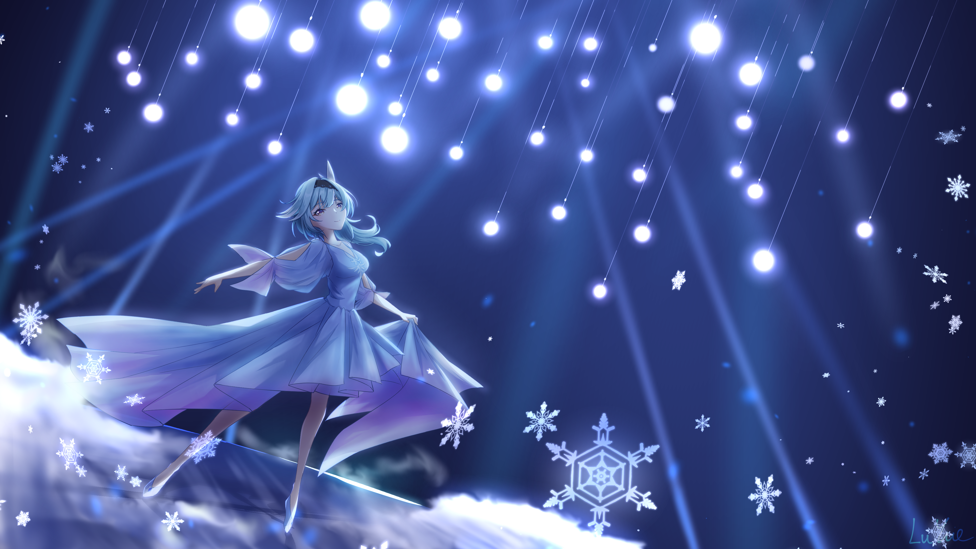 Eula from Genshin Impact dancing under lights HD Wallpaper