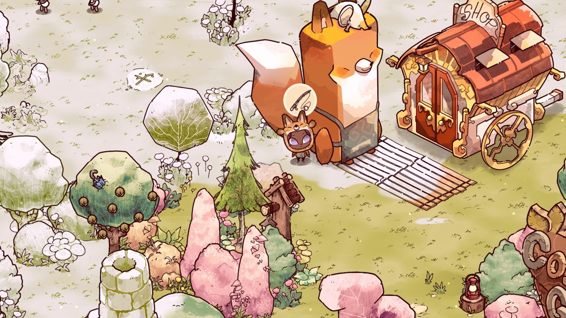 Cozy Grove characters and shop HD Wallpaper
