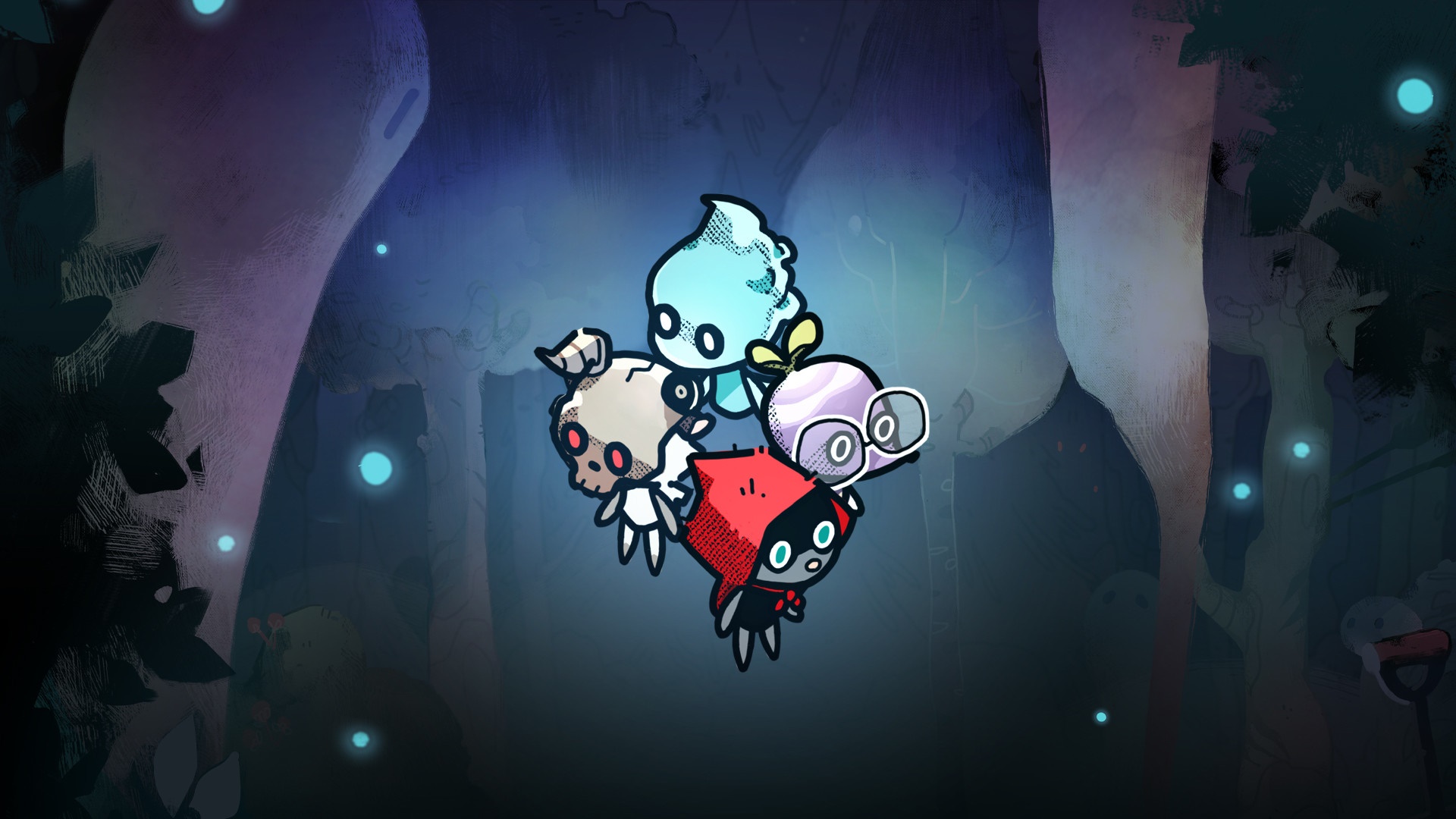 Cozy Grove characters in a dark forest HD Wallpaper