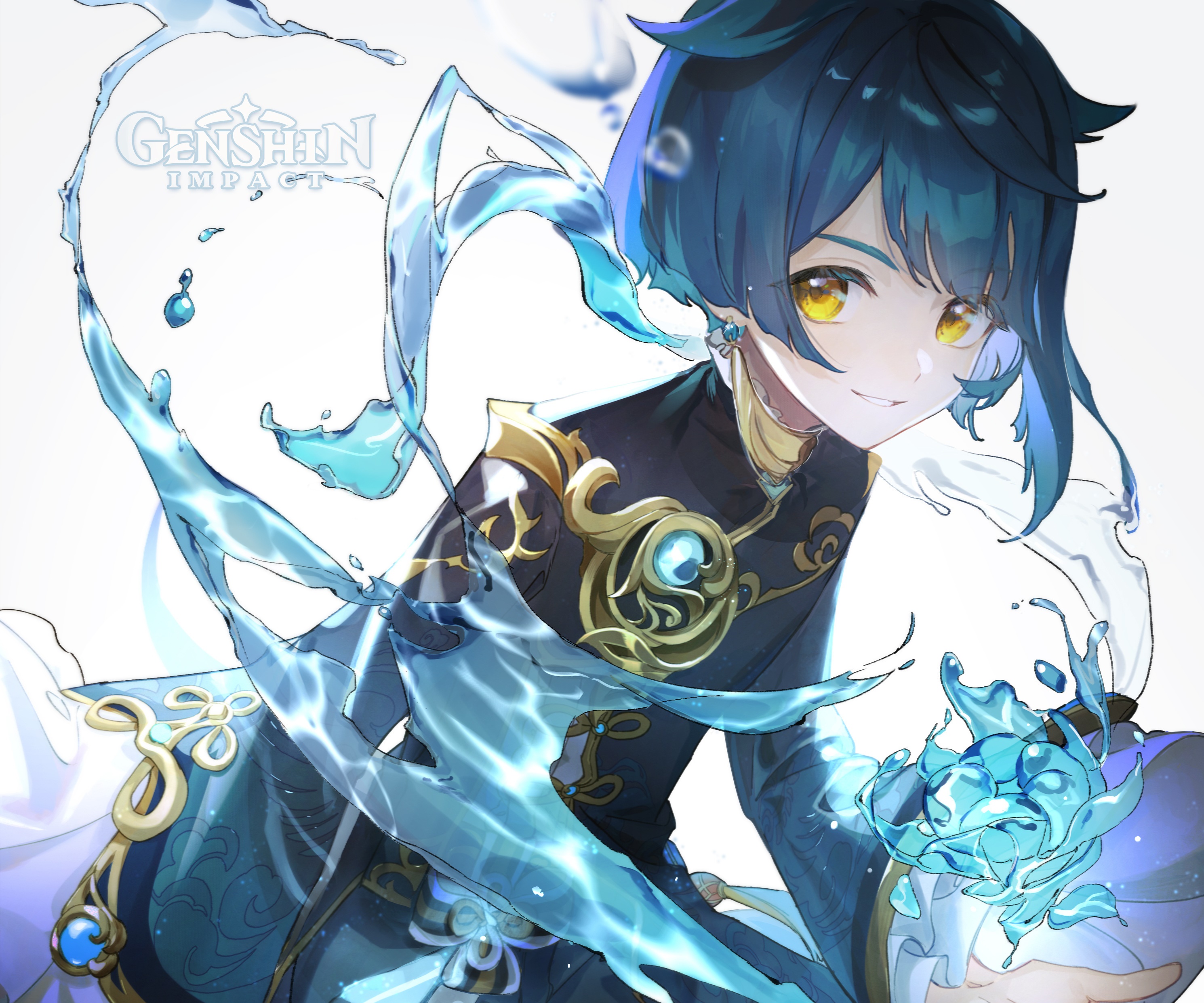 Xingqiu from Genshin Impact with water HD Wallpaper