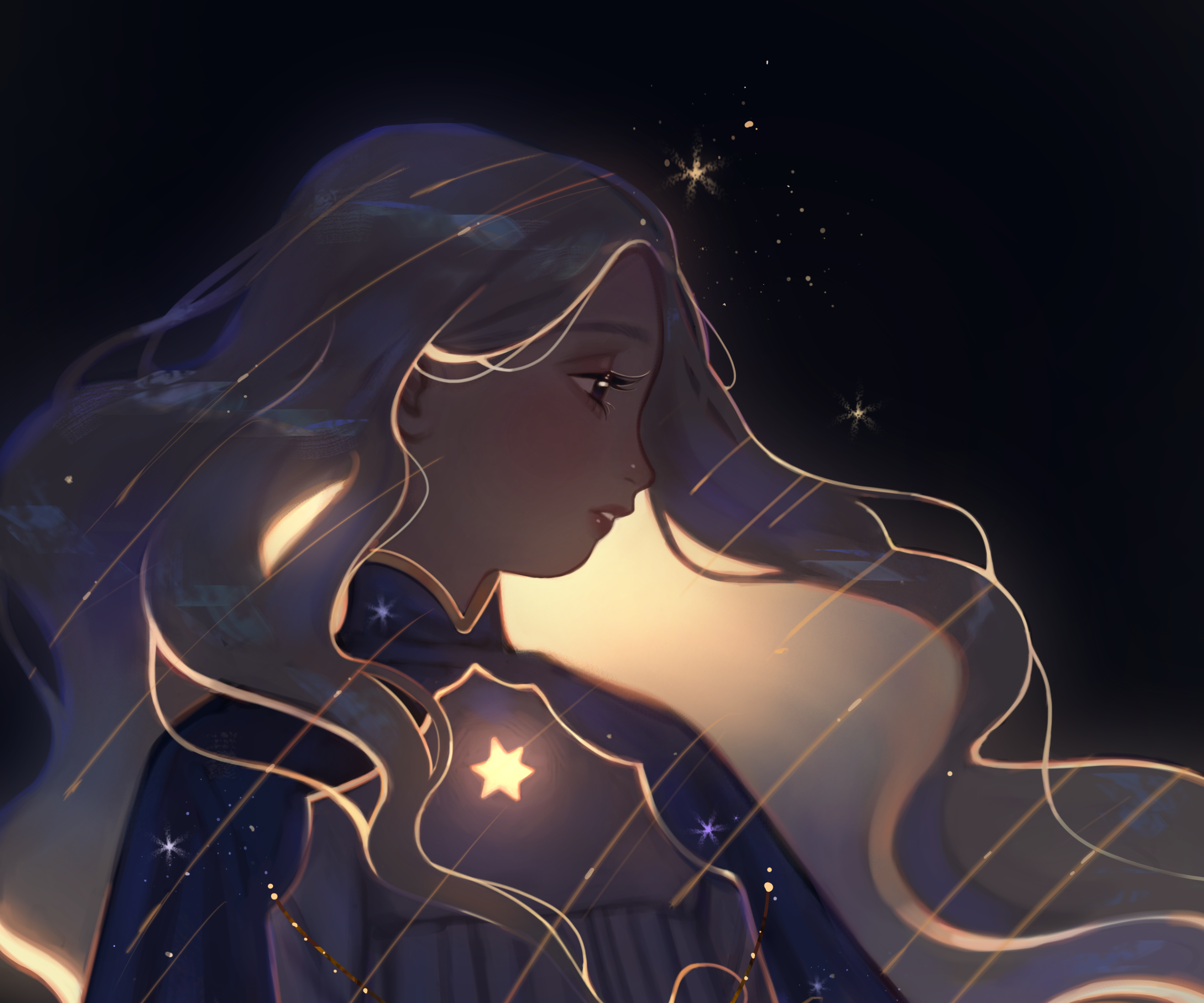 Girl with long blonde hair and starry outfit HD Wallpaper