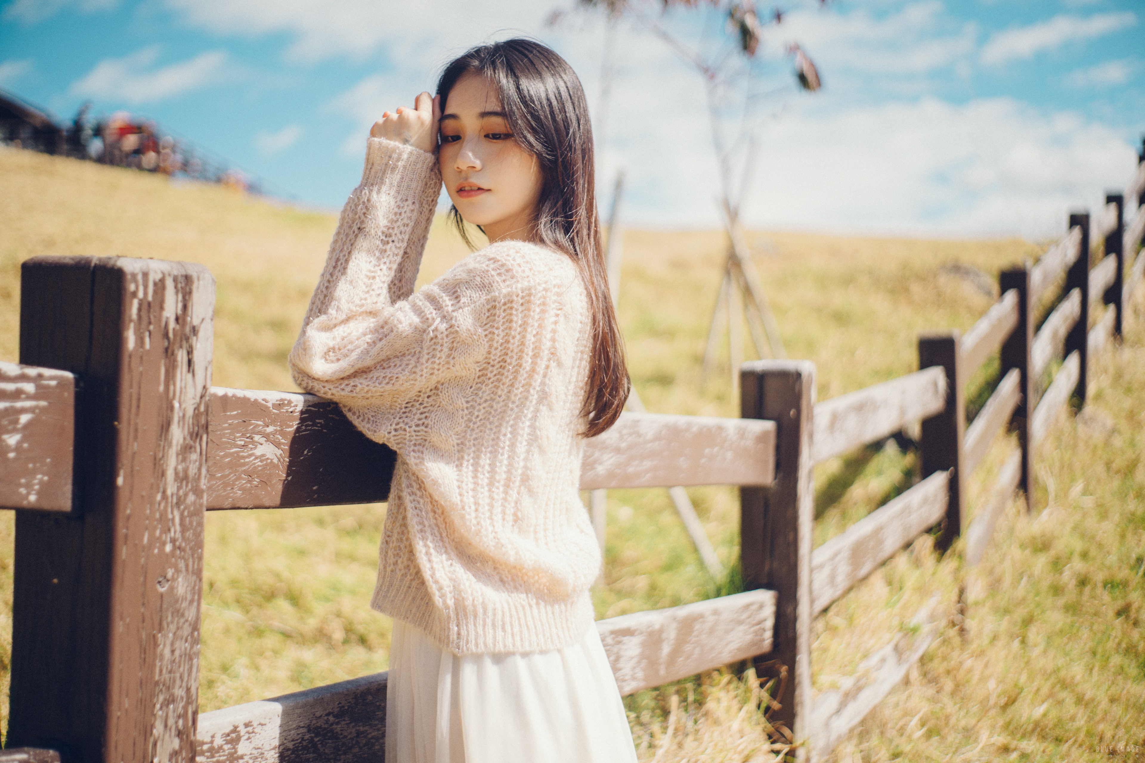 Asian Girl leaning on a wooden fence HD Wallpaper