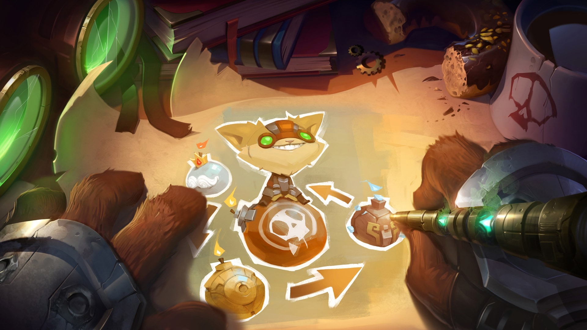 Teemo from League of Legends planning with bombs HD Wallpaper