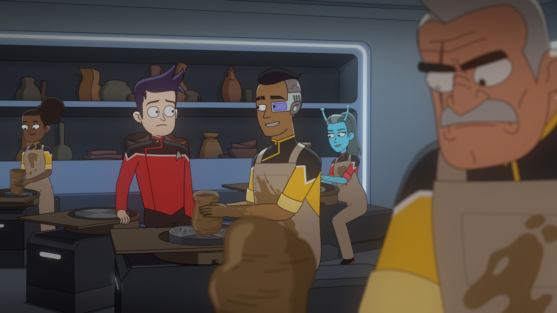 Star Trek: Lower Decks characters in a pottery class HD Wallpaper