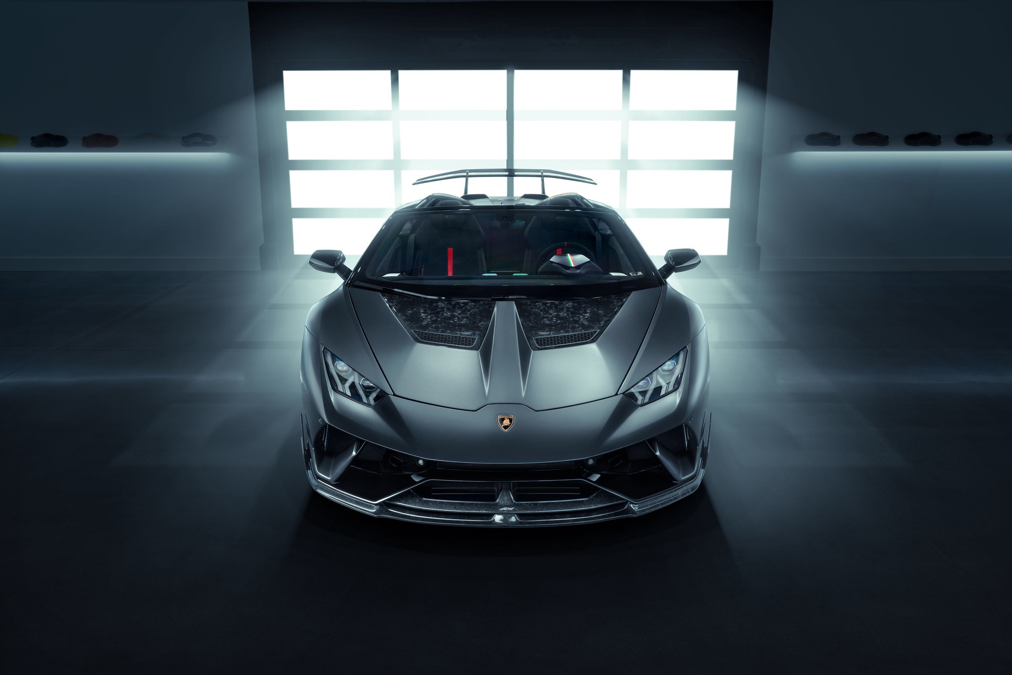 Lamborghini Huracán Performanté Spyder in a garage HD Wallpaper