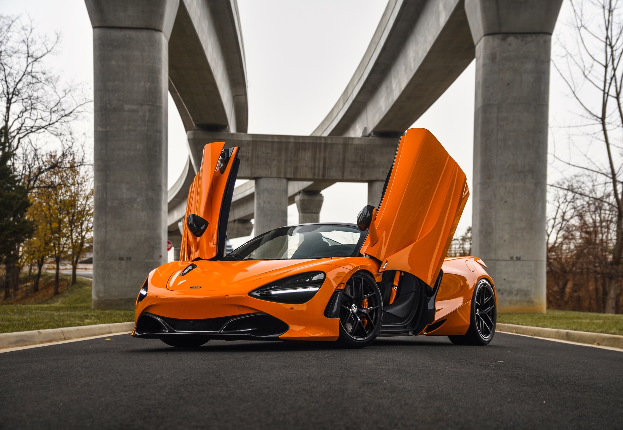 Orange McLaren 720S Supercar with Doors Open HD Wallpaper
