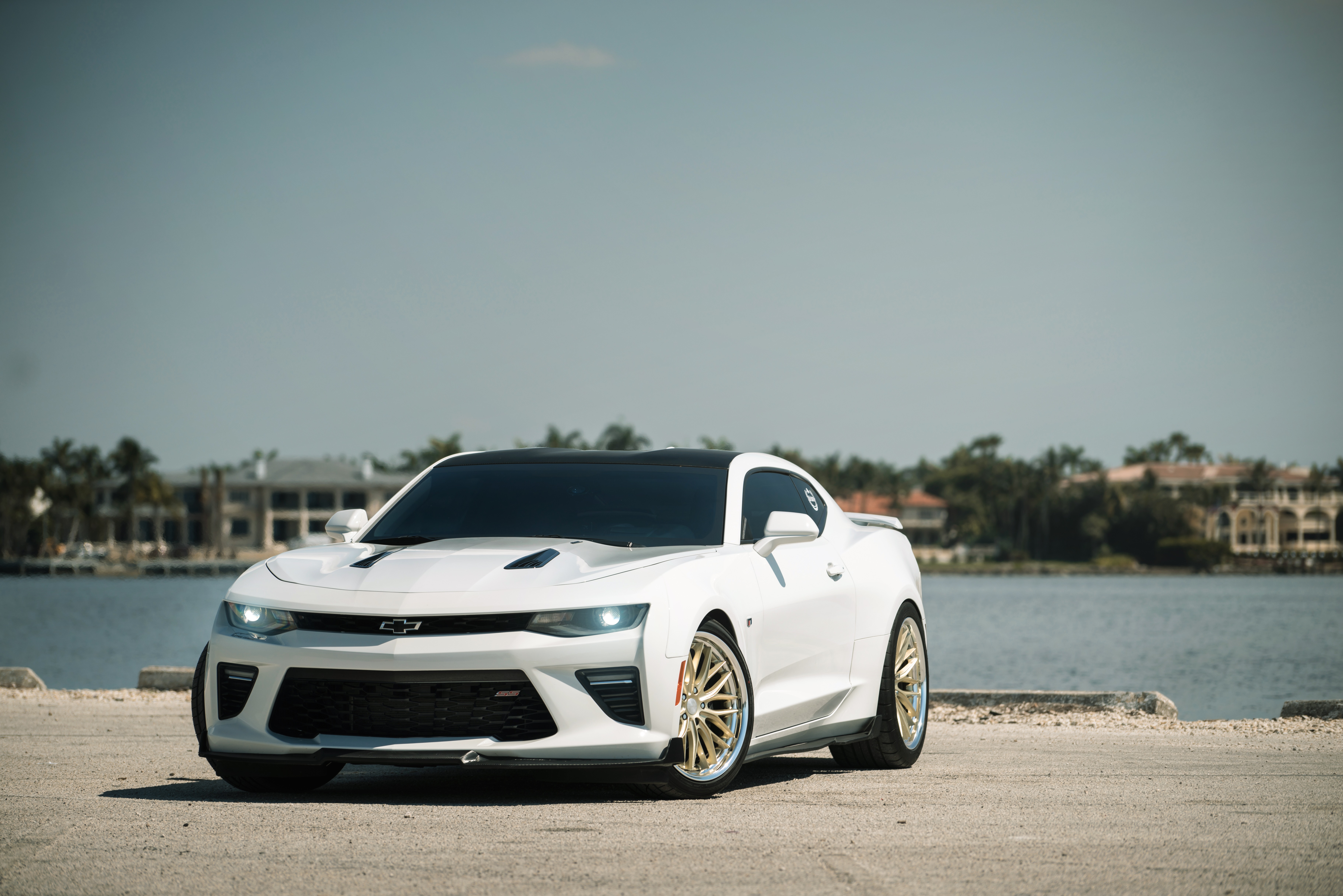 White Chevrolet Camaro SS with Vossen Wheels HD Wallpaper