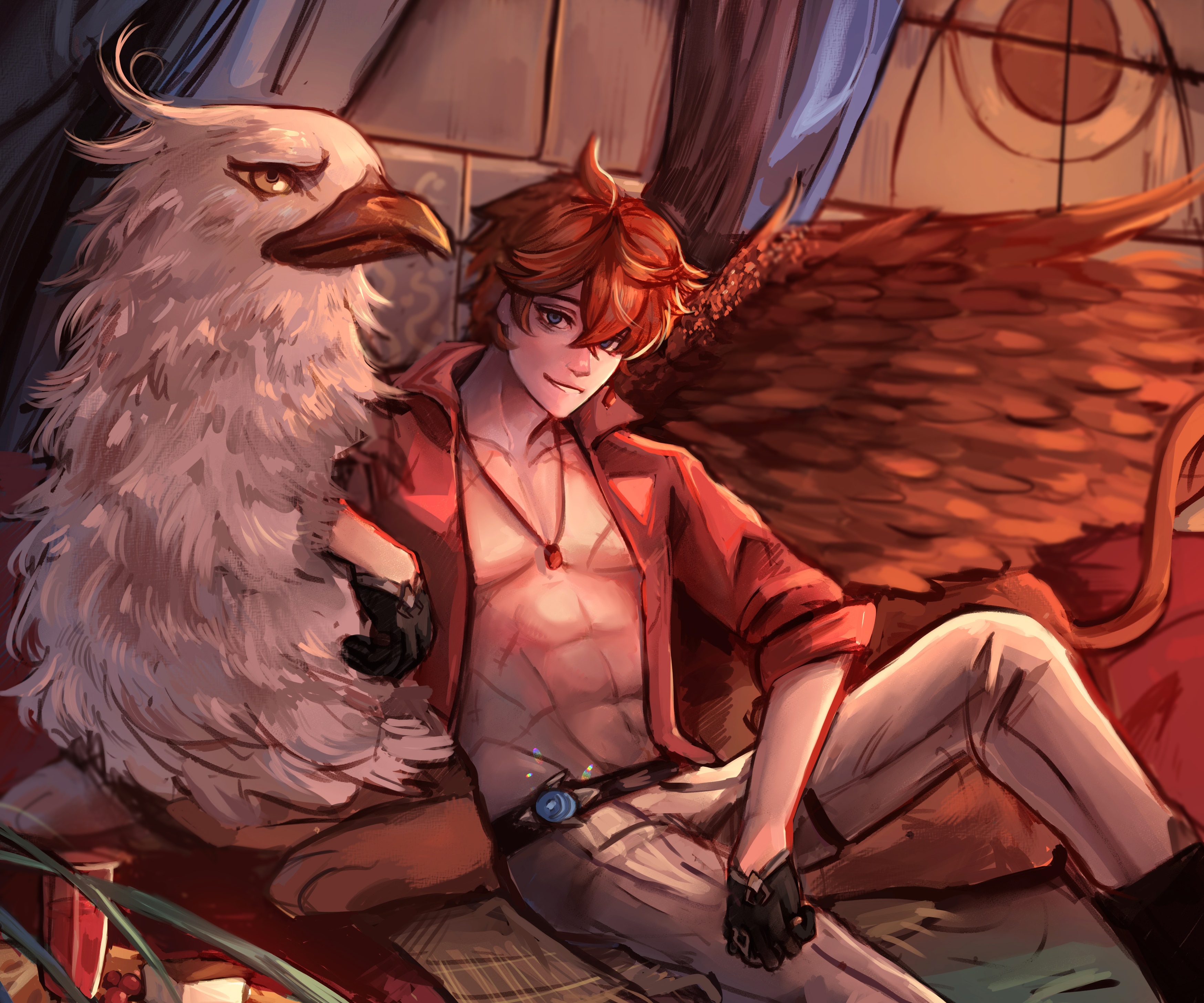 Tartaglia Childe with a Griffin from Genshin Impact HD Wallpaper