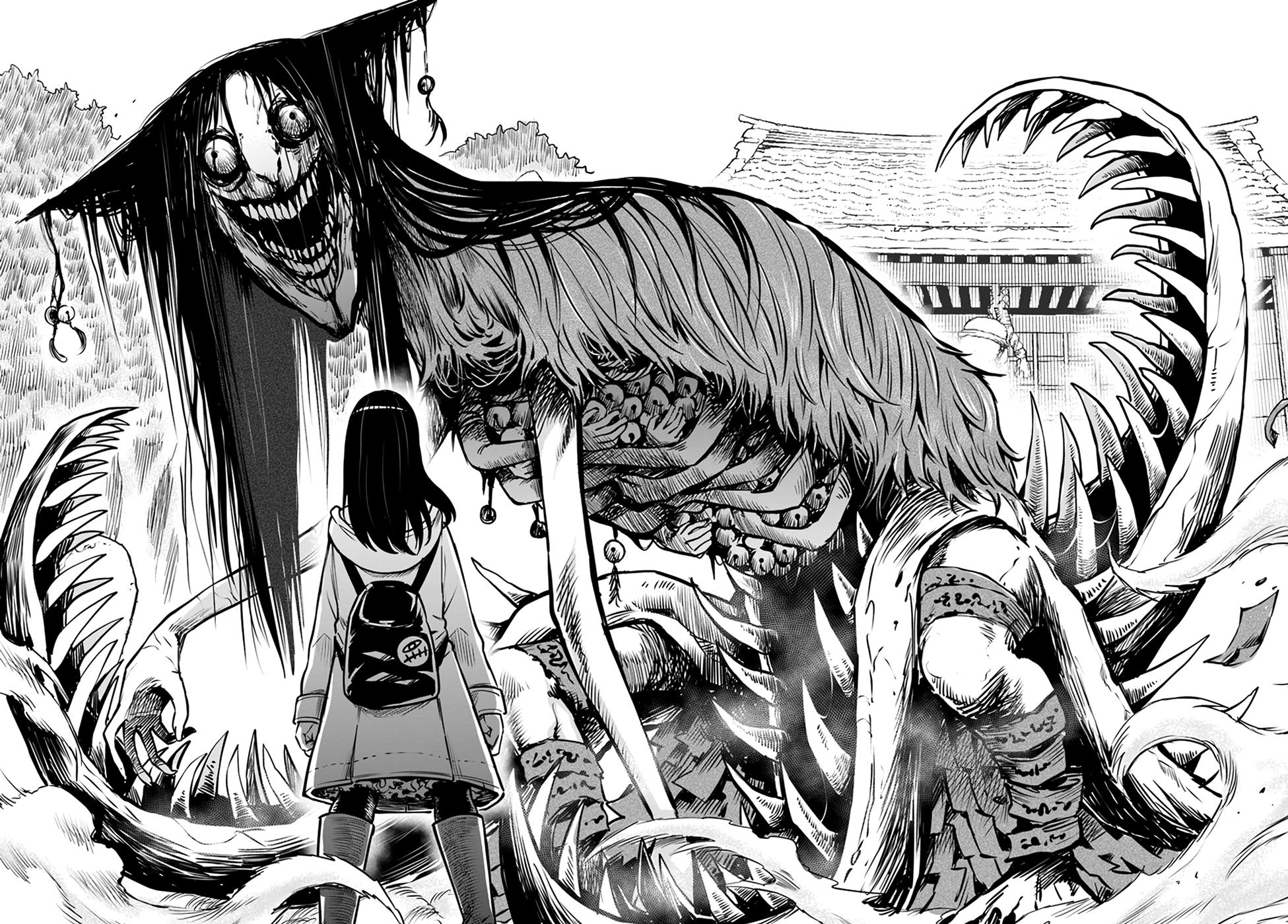 Miko Yotsuya facing a terrifying monster in Mieruko-chan HD Wallpaper