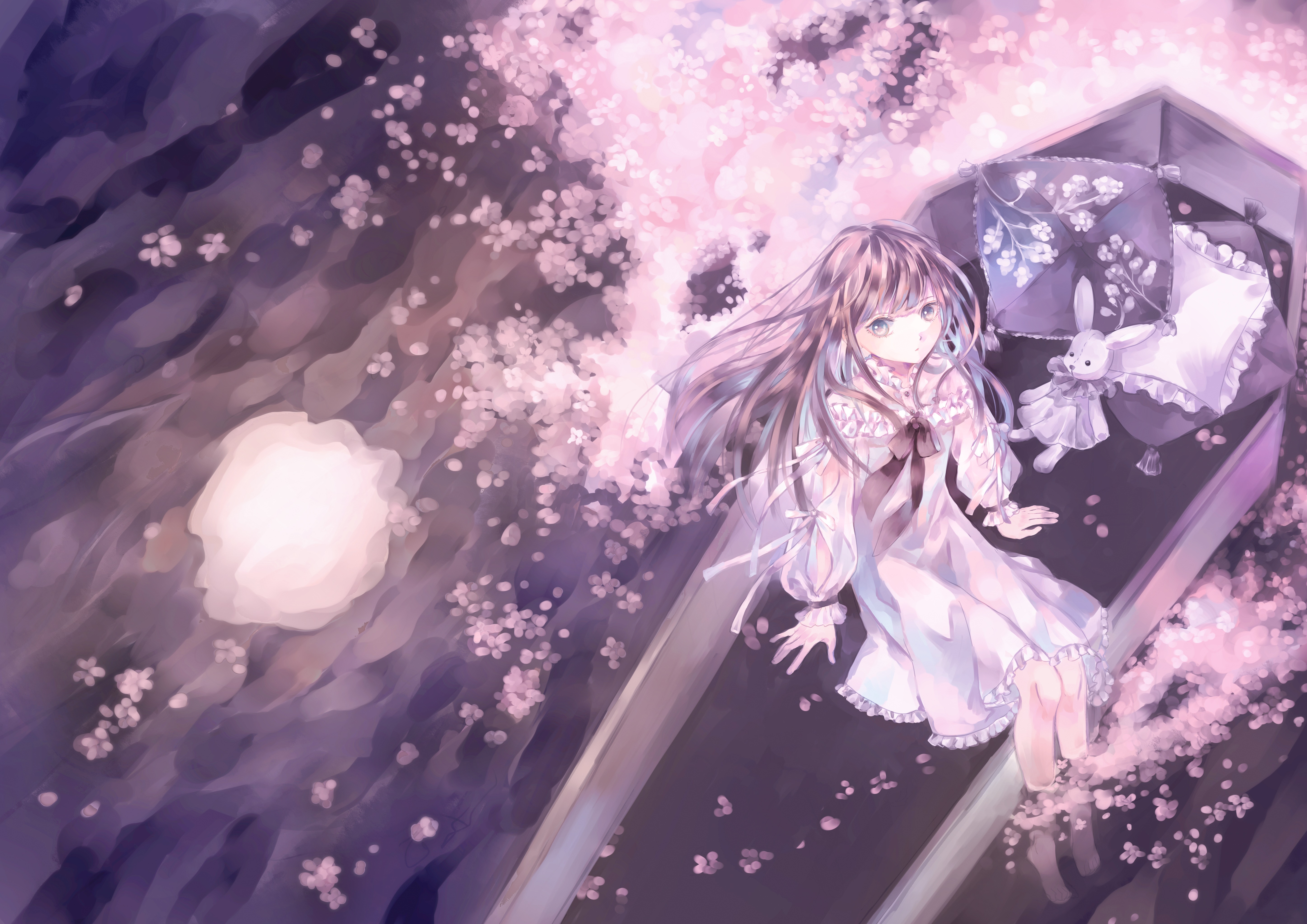 Girl in a coffin with cherry blossoms HD Wallpaper