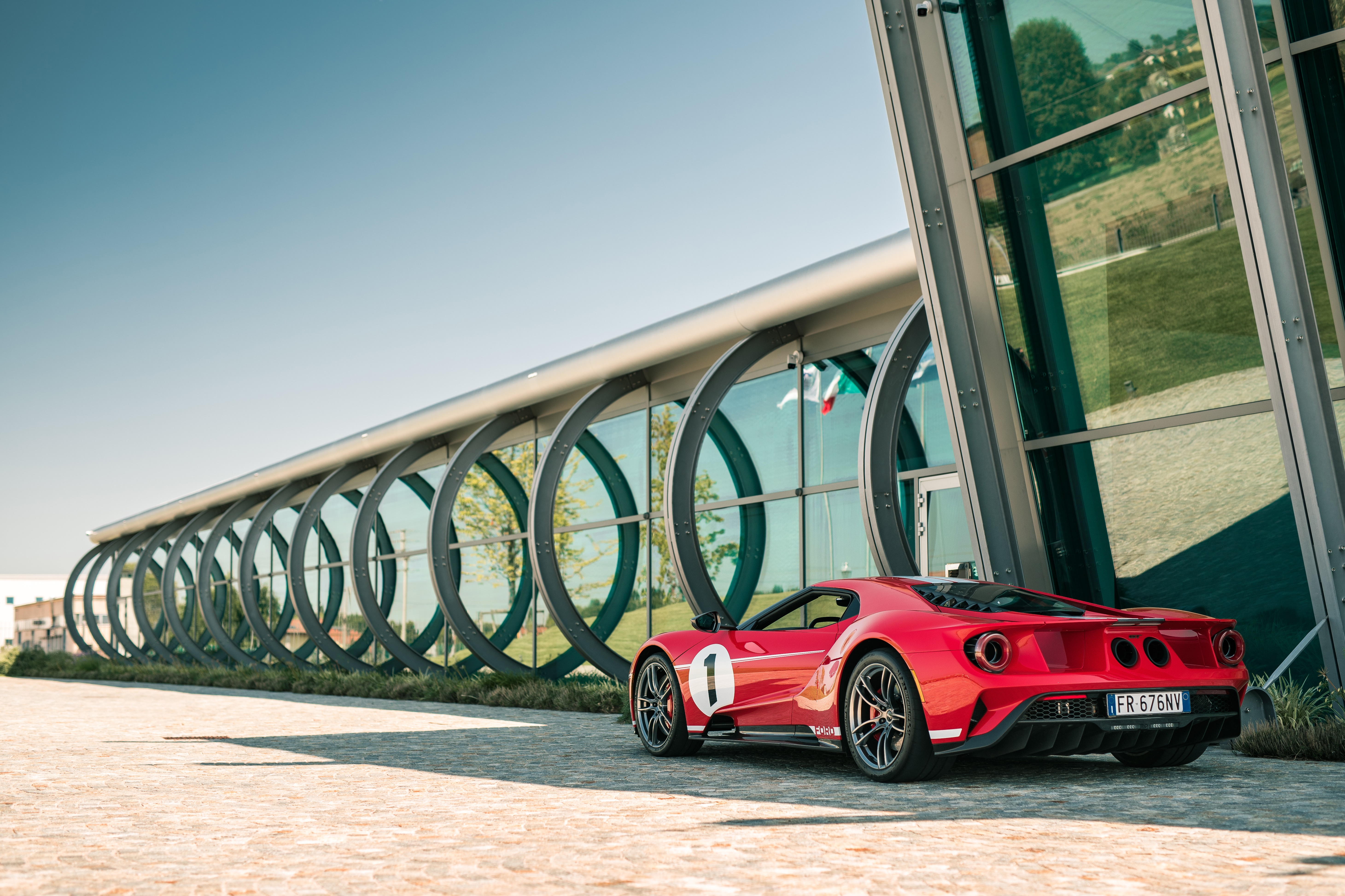 Red Ford GT with number 1 by Horacio Pagani HD Wallpaper